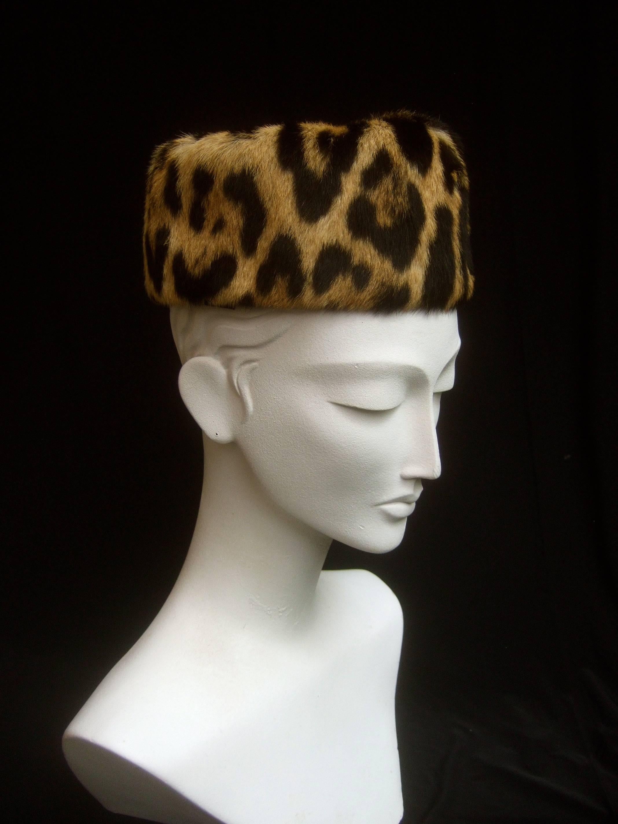 Saks Fifth Avenue Chic Stamped Animal Print Fur Pill Box Hat c 1960  1