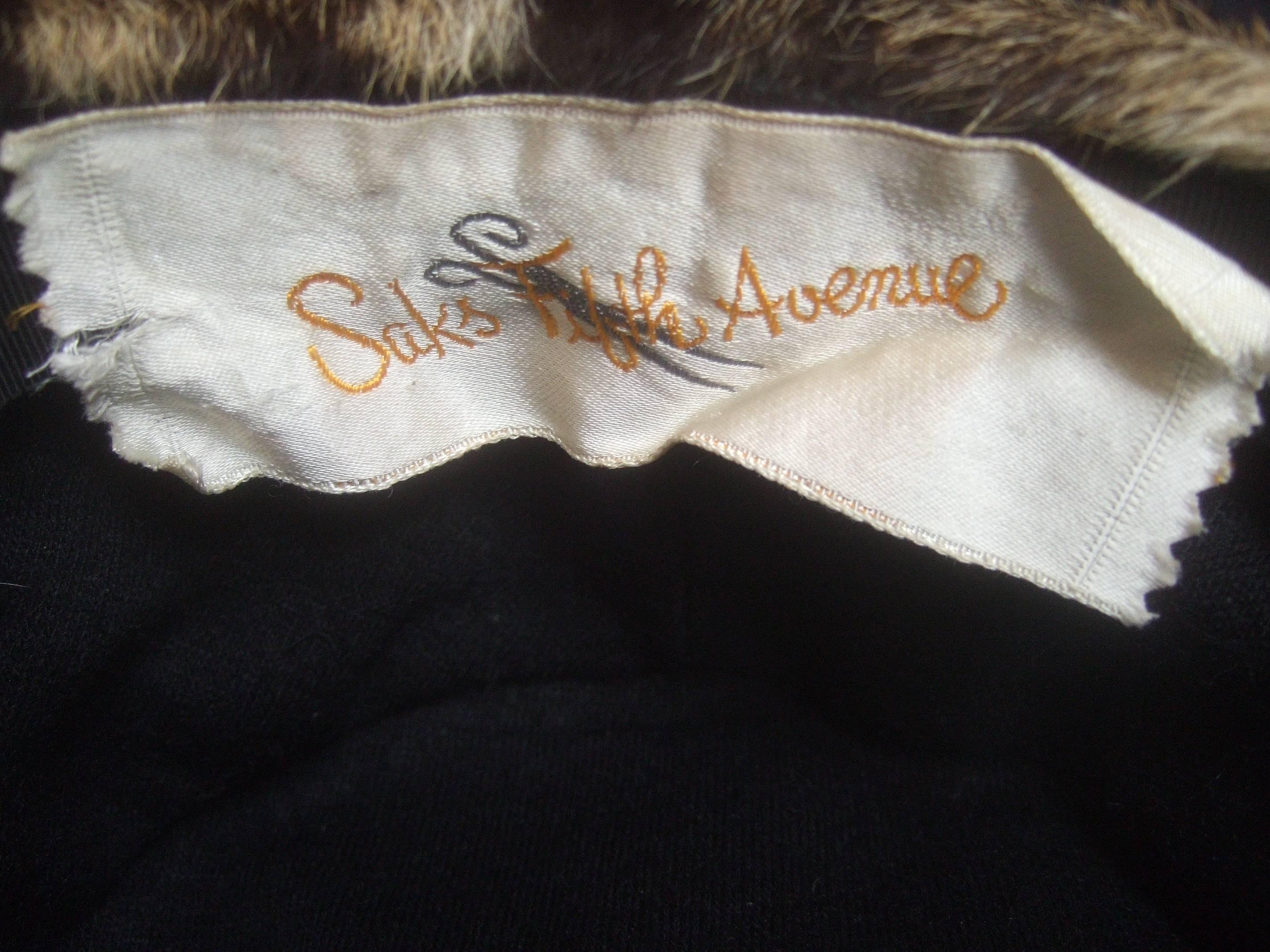 Saks Fifth Avenue Chic Stamped Animal Print Fur Pill Box Hat c 1960  3