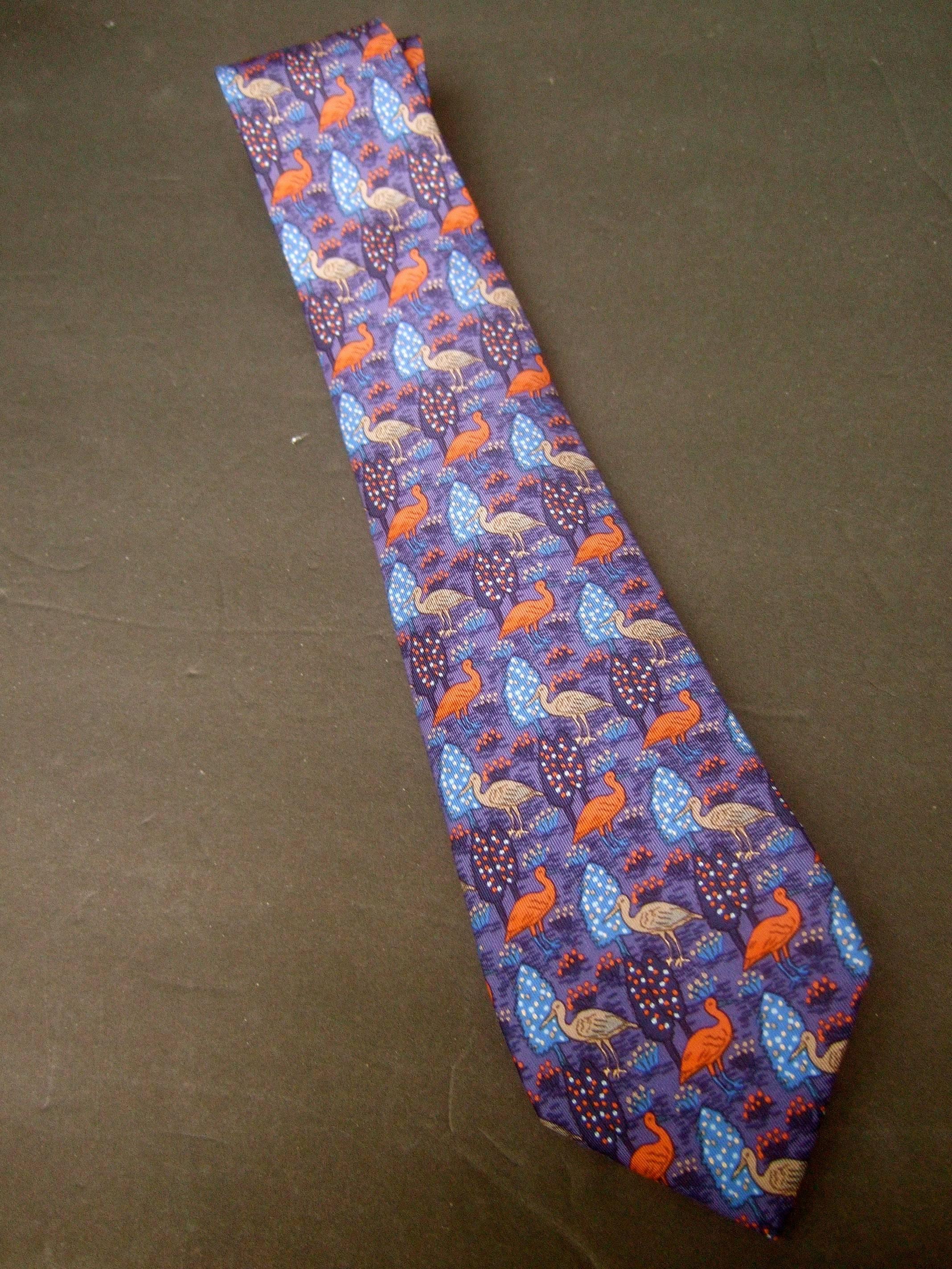 Hermes Paris Silk Bird Theme Necktie, circa 1990s In Excellent Condition In University City, MO