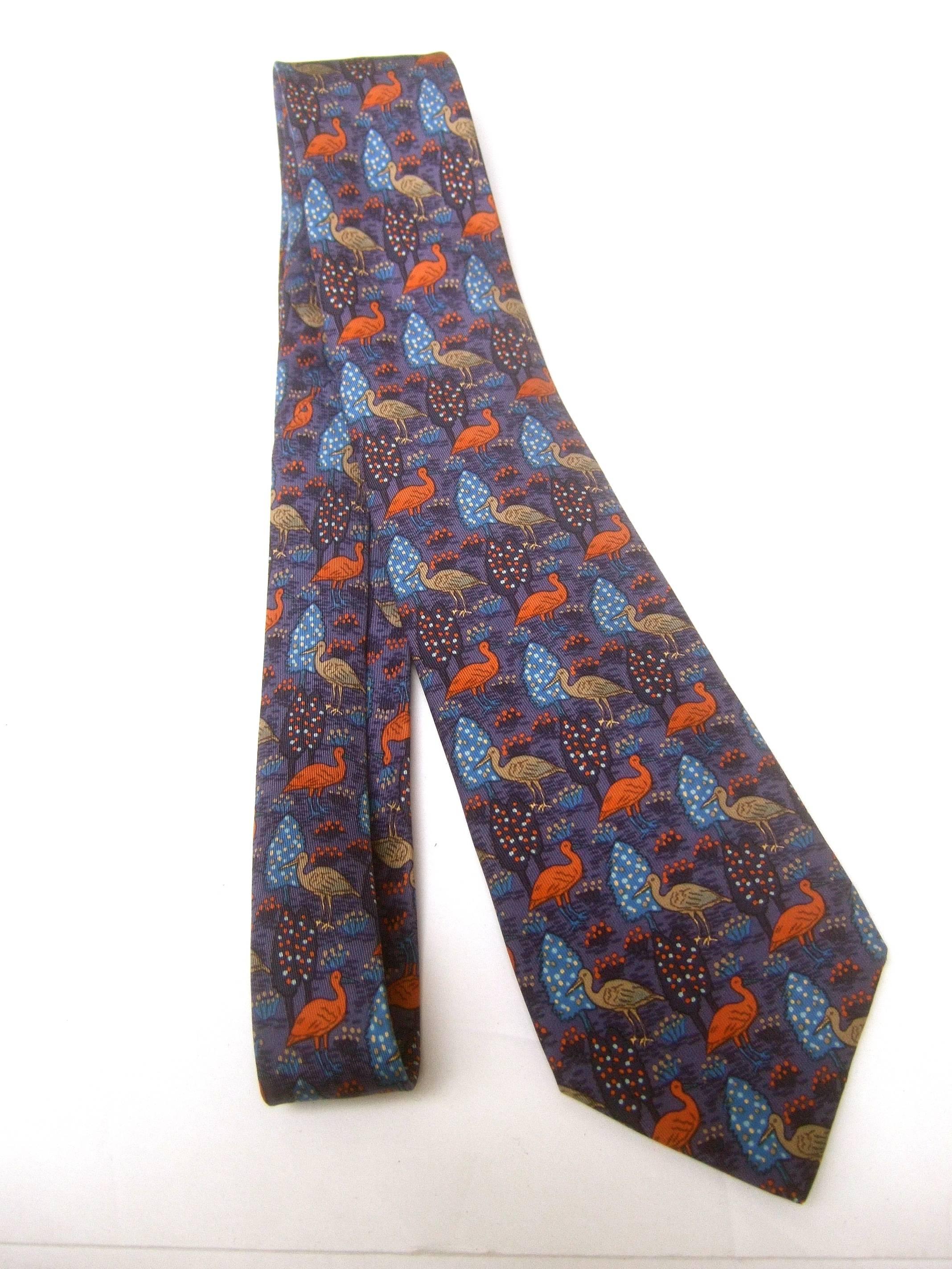 Men's Hermes Paris Silk Bird Theme Necktie, circa 1990s
