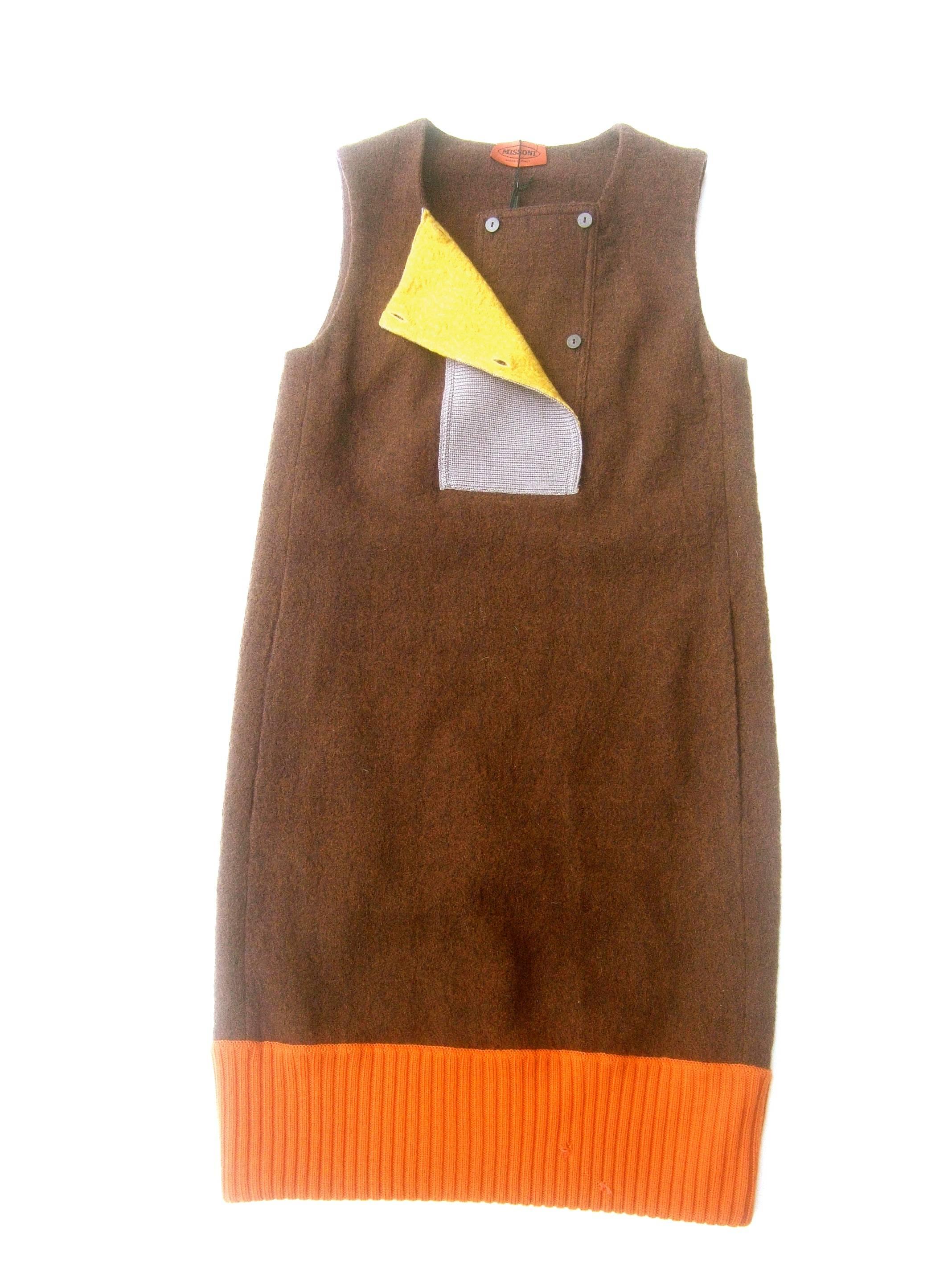 Missoni Italy Brown Wool Sleeveless Sheath Dress 21st Century For Sale 1