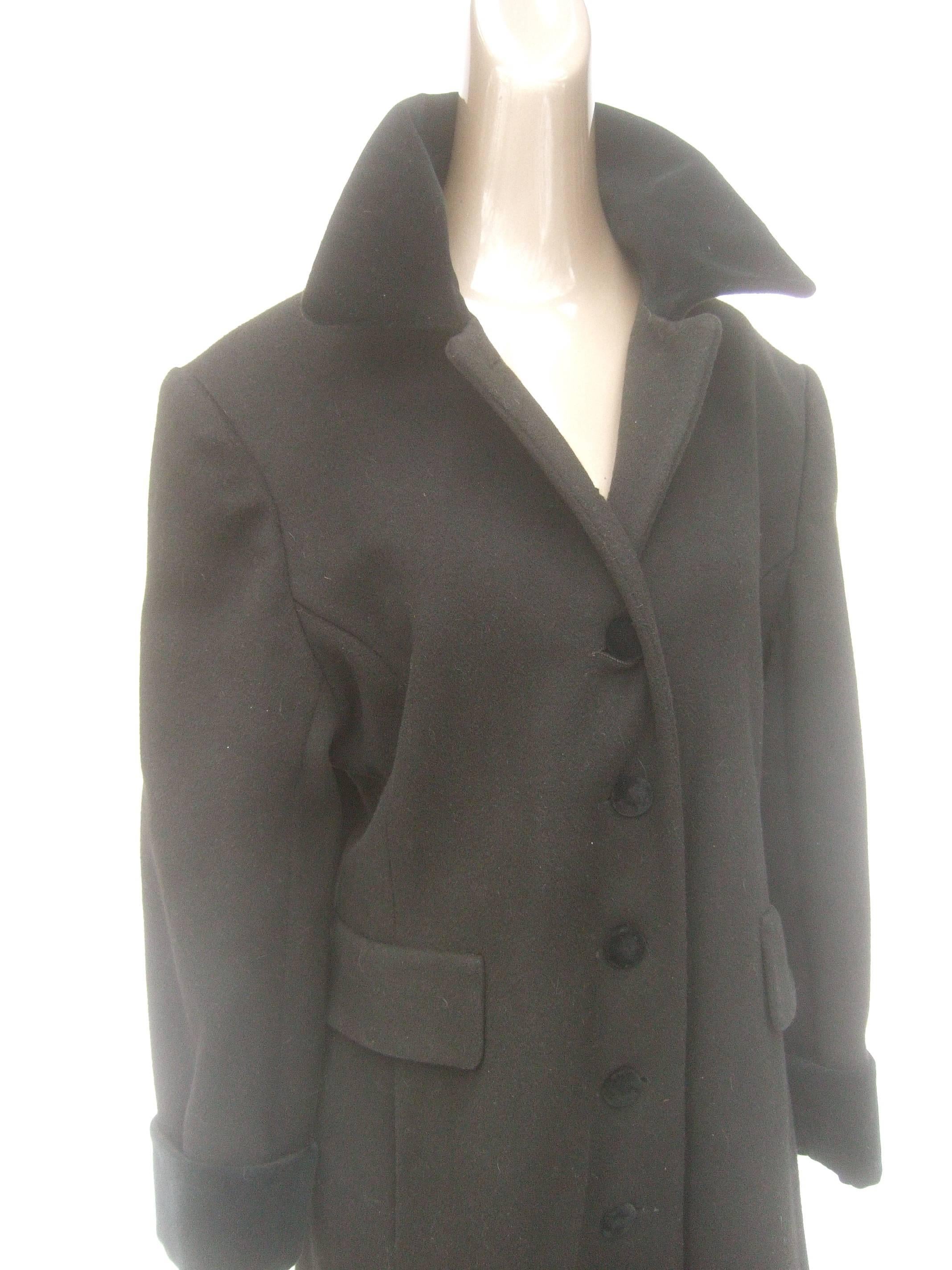 Halston H Black Wool Velvet Trim Coat, circa 1990s 1