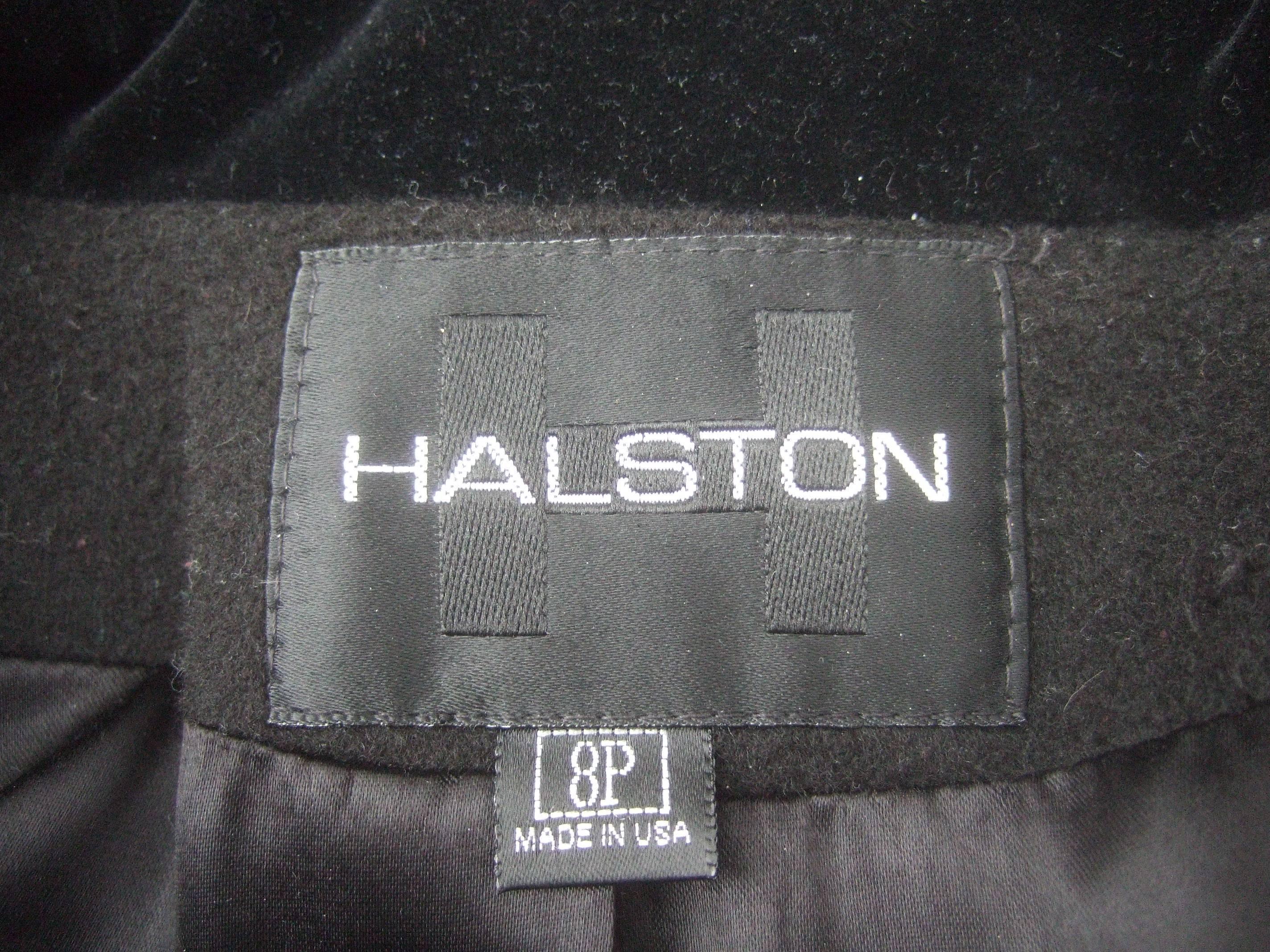 Halston H Black Wool Velvet Trim Coat, circa 1990s 3
