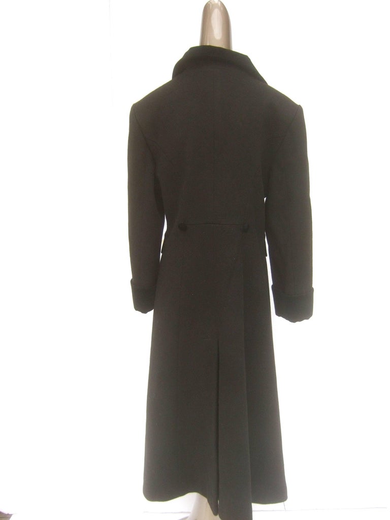 Halston H Black Wool Velvet Trim Coat, circa 1990s For Sale at 1stDibs
