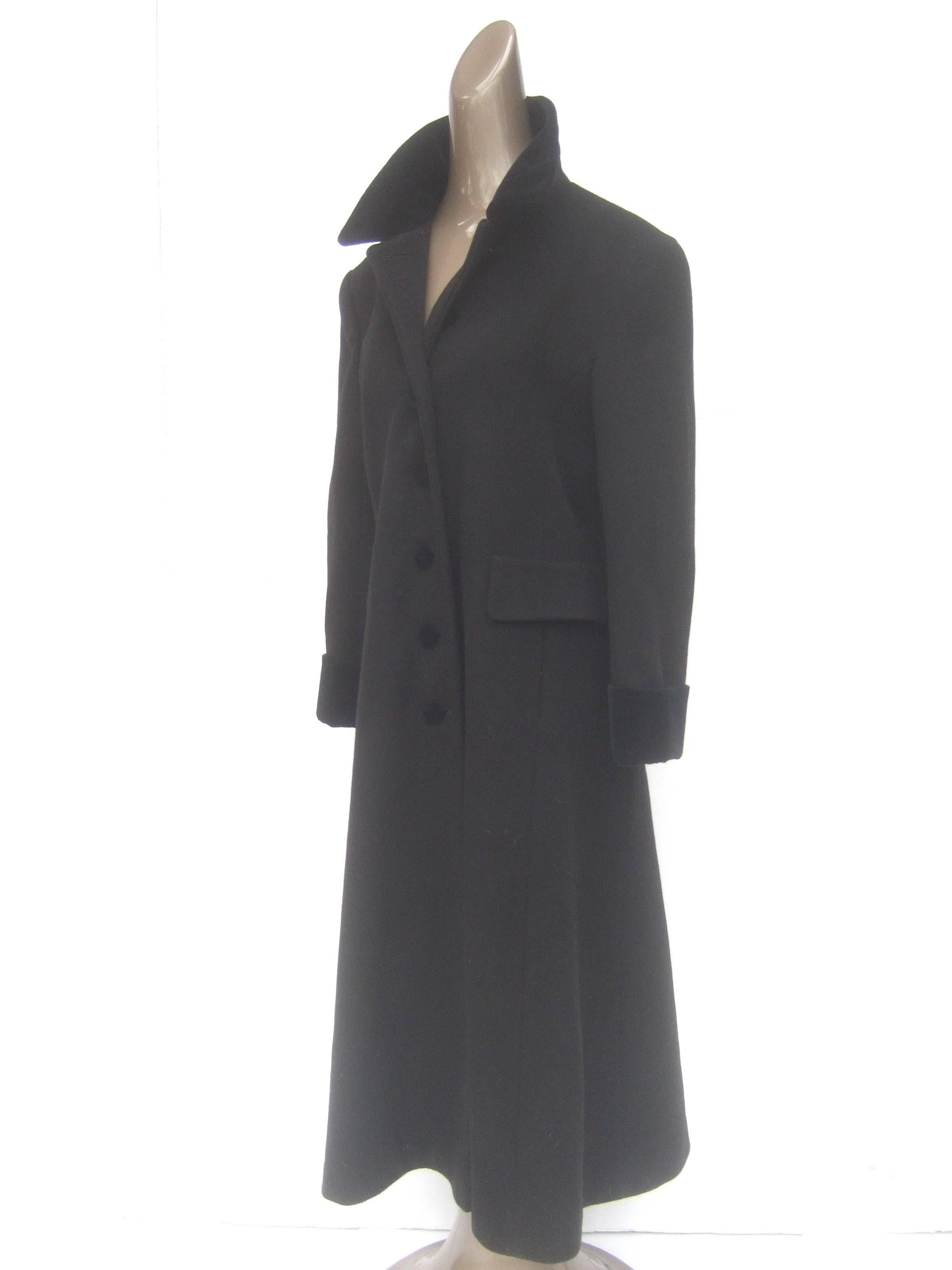 Women's Halston H Black Wool Velvet Trim Coat, circa 1990s