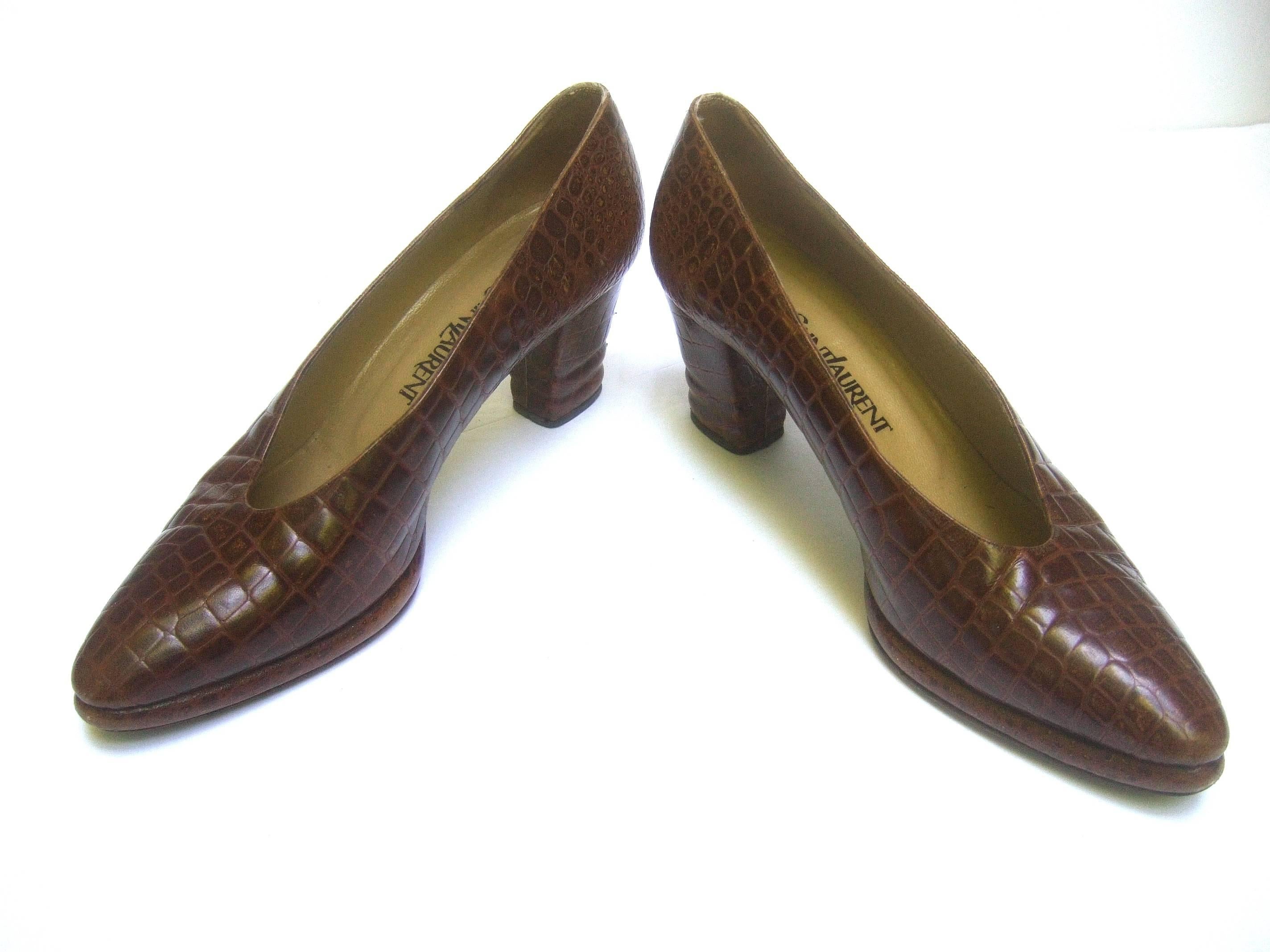 Yves Saint Laurent Italian Embossed Brown Leather Pumps US Size 7.5 M 1