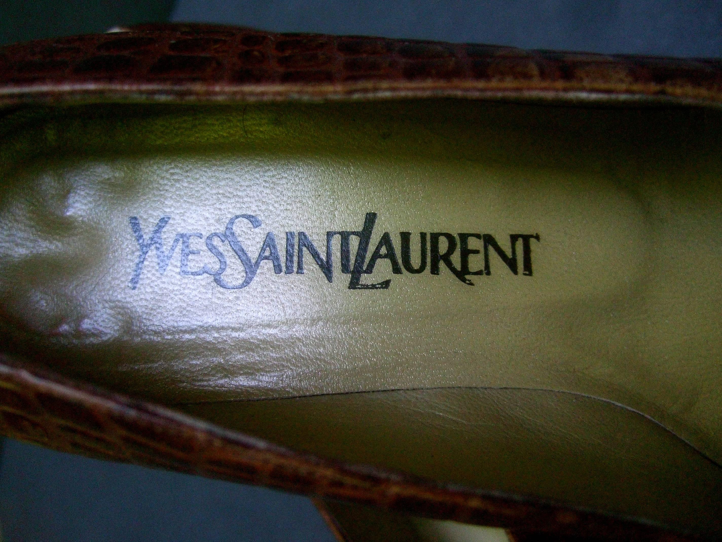 Yves Saint Laurent Italian Embossed Brown Leather Pumps US Size 7.5 M 5