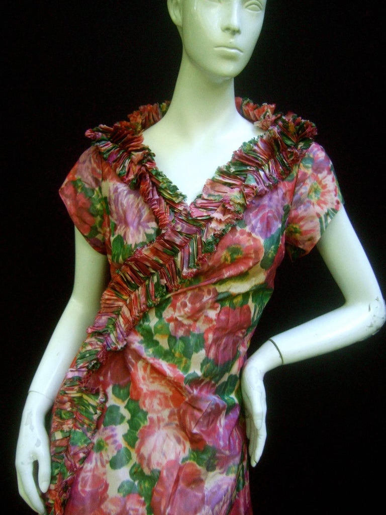 Lucie Ann Beverly Hills Taffeta Rose Print Wrap Dress c 1960 For Sale ...