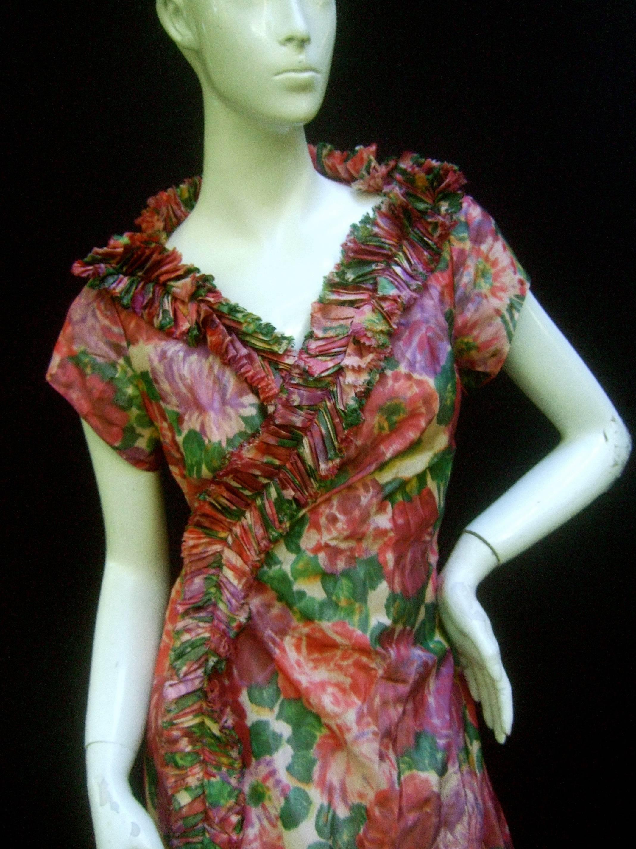 Lucie Ann Beverly Hills Taffeta Rose Print Wrap Dress c 1960   For Sale 1