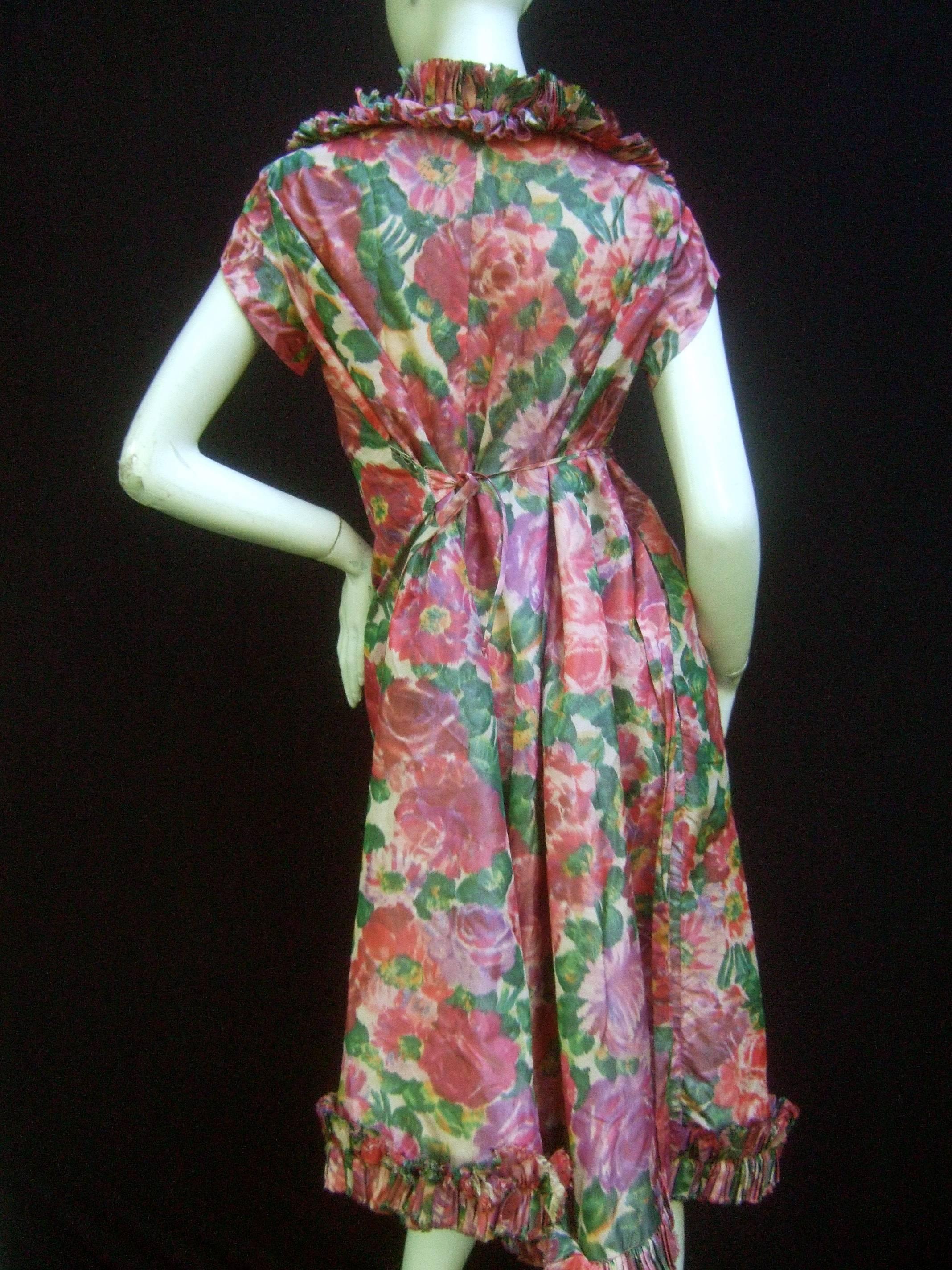 Lucie Ann Beverly Hills Taffeta Rose Print Wrap Dress c 1960   For Sale 3