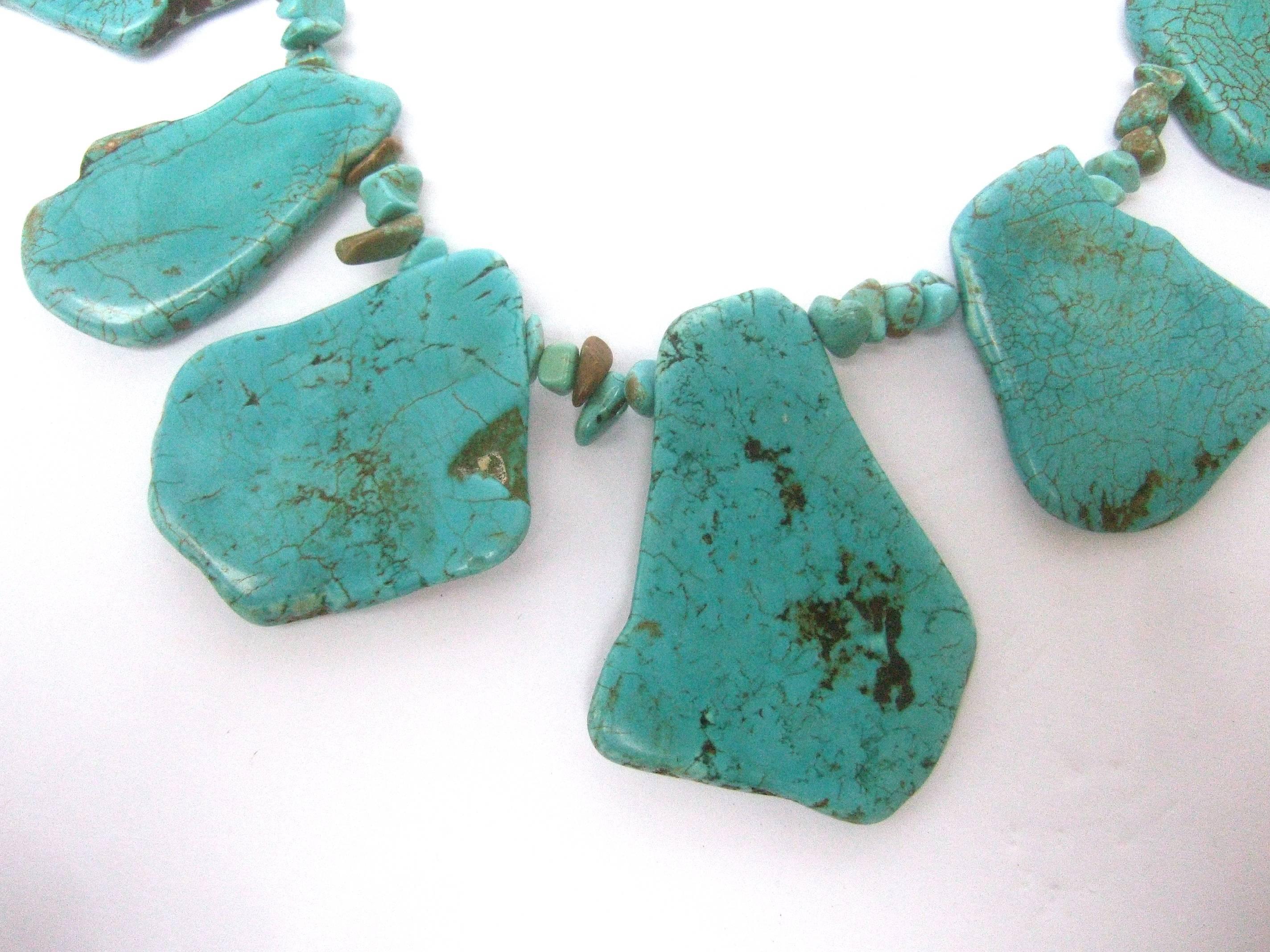 Artisan Stone Turquoise Color Howlite Statement Necklace c 1990 For Sale 2