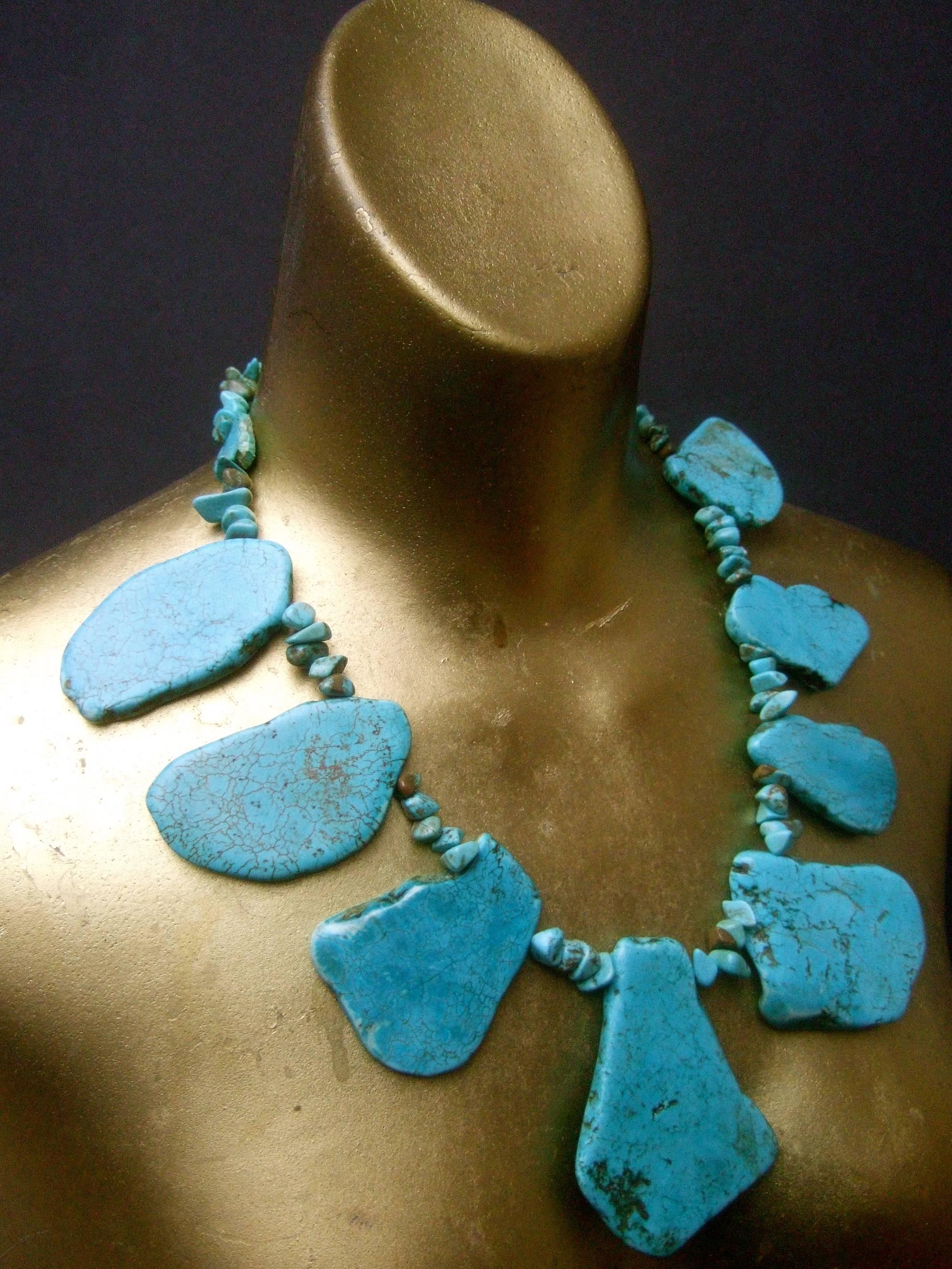 Artisan Stone Turquoise Color Howlite Statement Necklace c 1990 For Sale 1