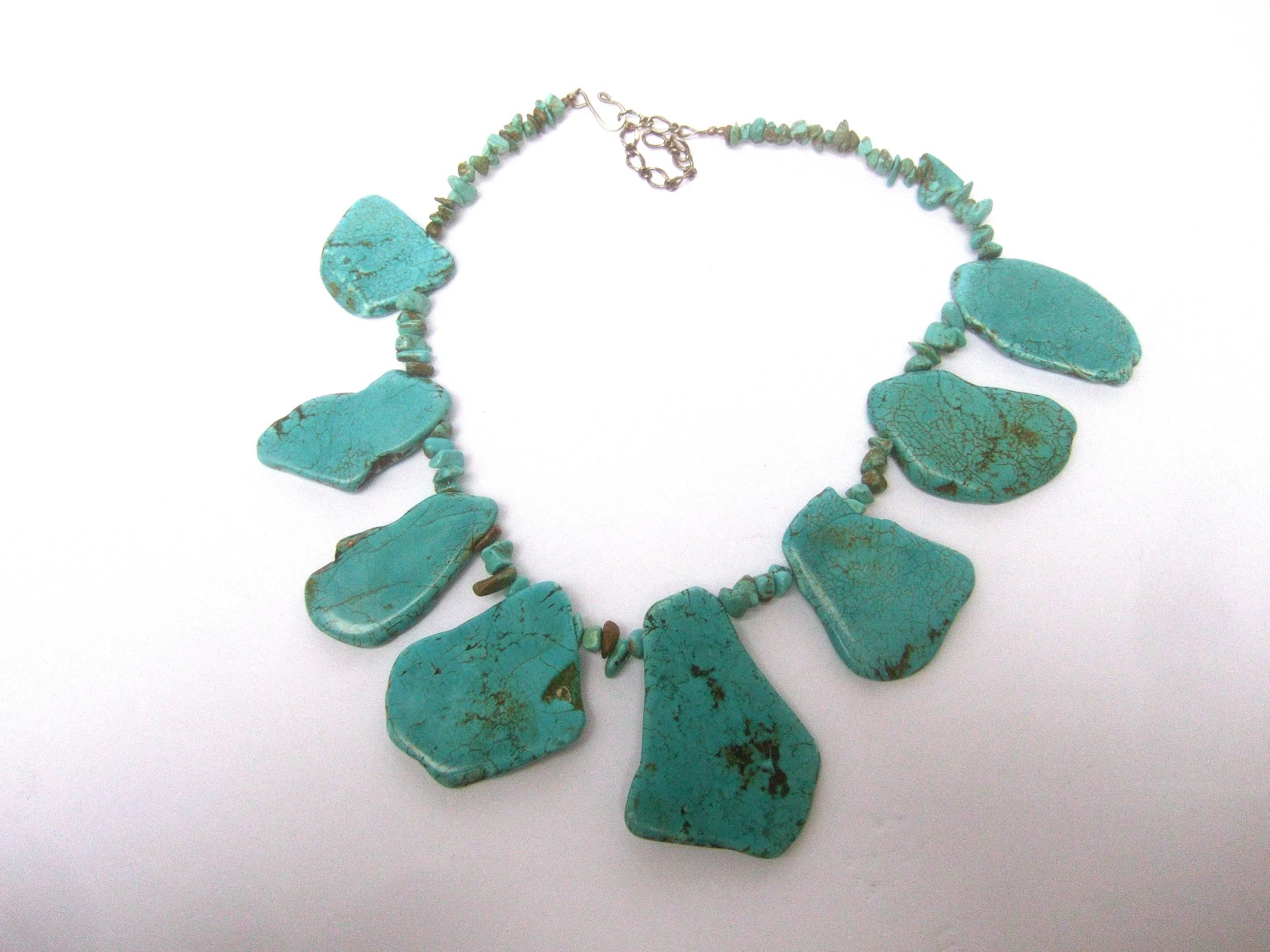 Women's Artisan Stone Turquoise Color Howlite Statement Necklace c 1990 For Sale