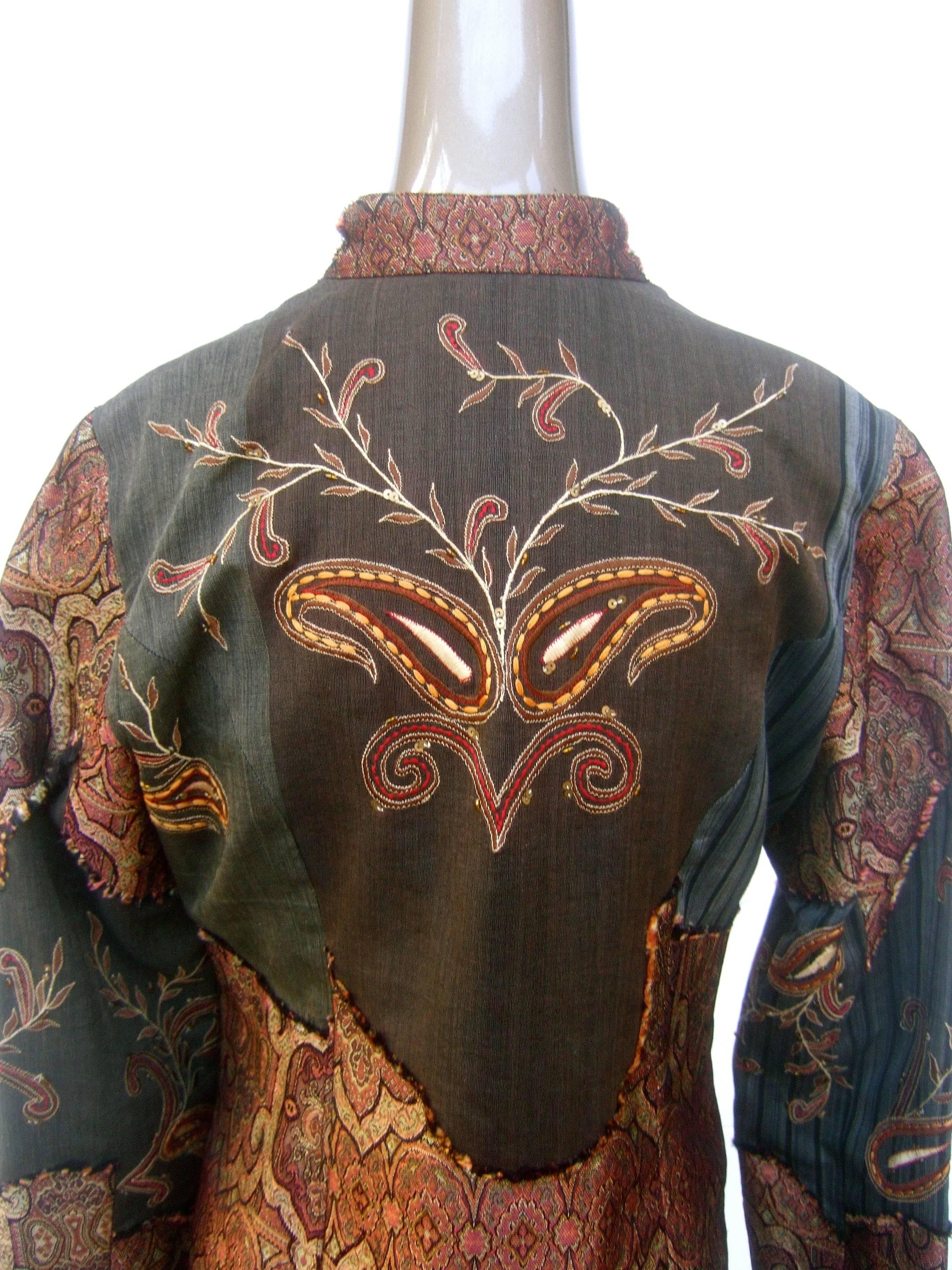 Women's Neiman Marcus Bohemian Paisley Cotton Applique Duster Coat c 1990s