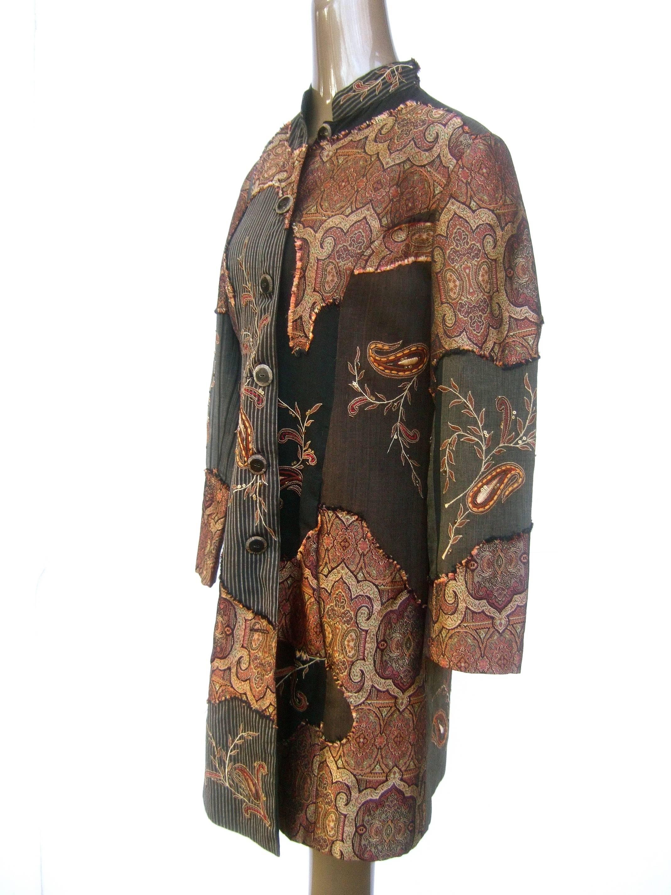 Neiman Marcus Bohemian Paisley Cotton Applique Duster Coat c 1990s In Good Condition In University City, MO