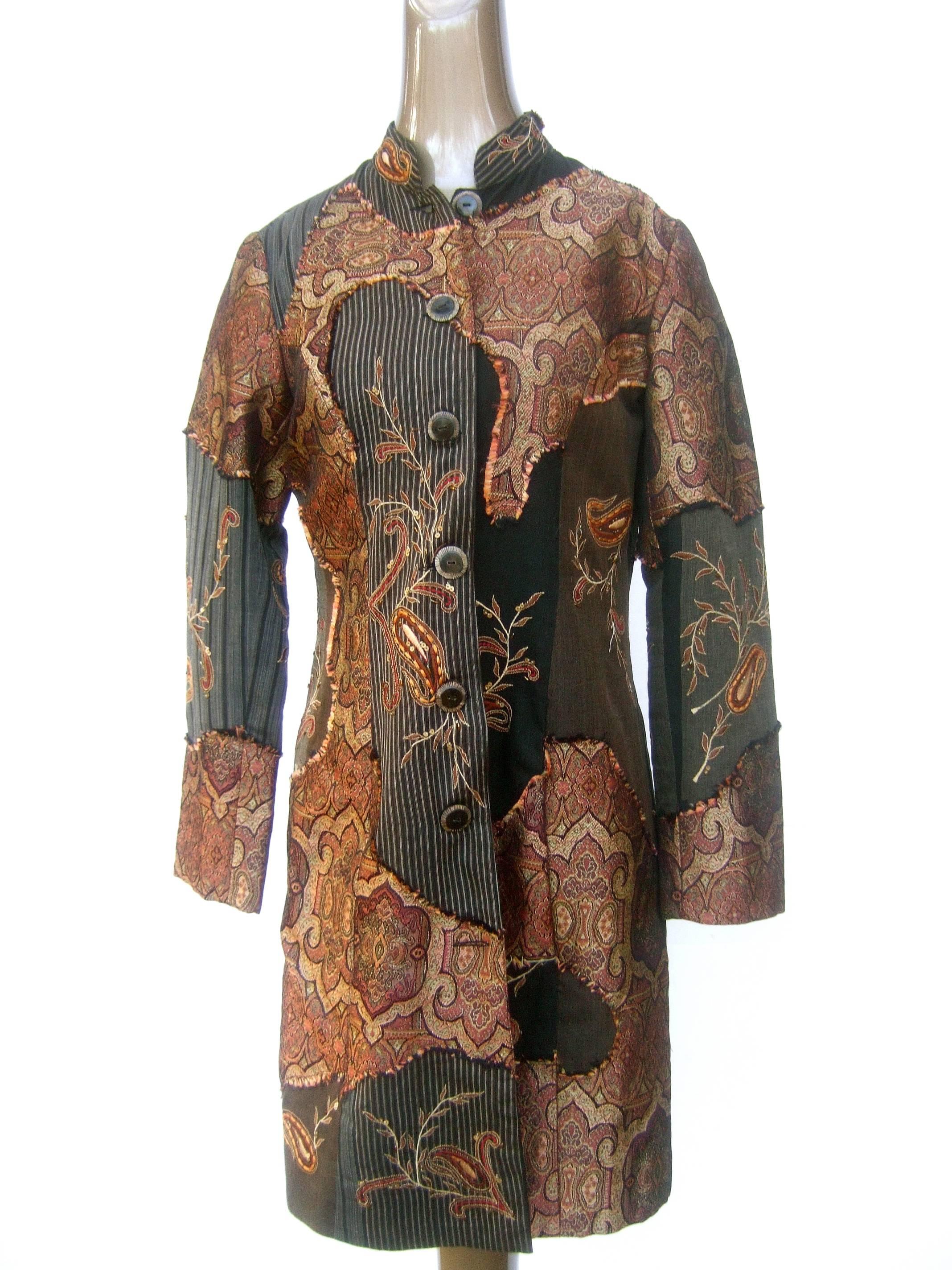Neiman Marcus Bohemian Paisley Cotton Applique Duster Coat c 1990s 2
