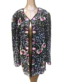 Silk Glass Beaded Sequined Evening Jacket for Saks Fifth Avenue c 1980s