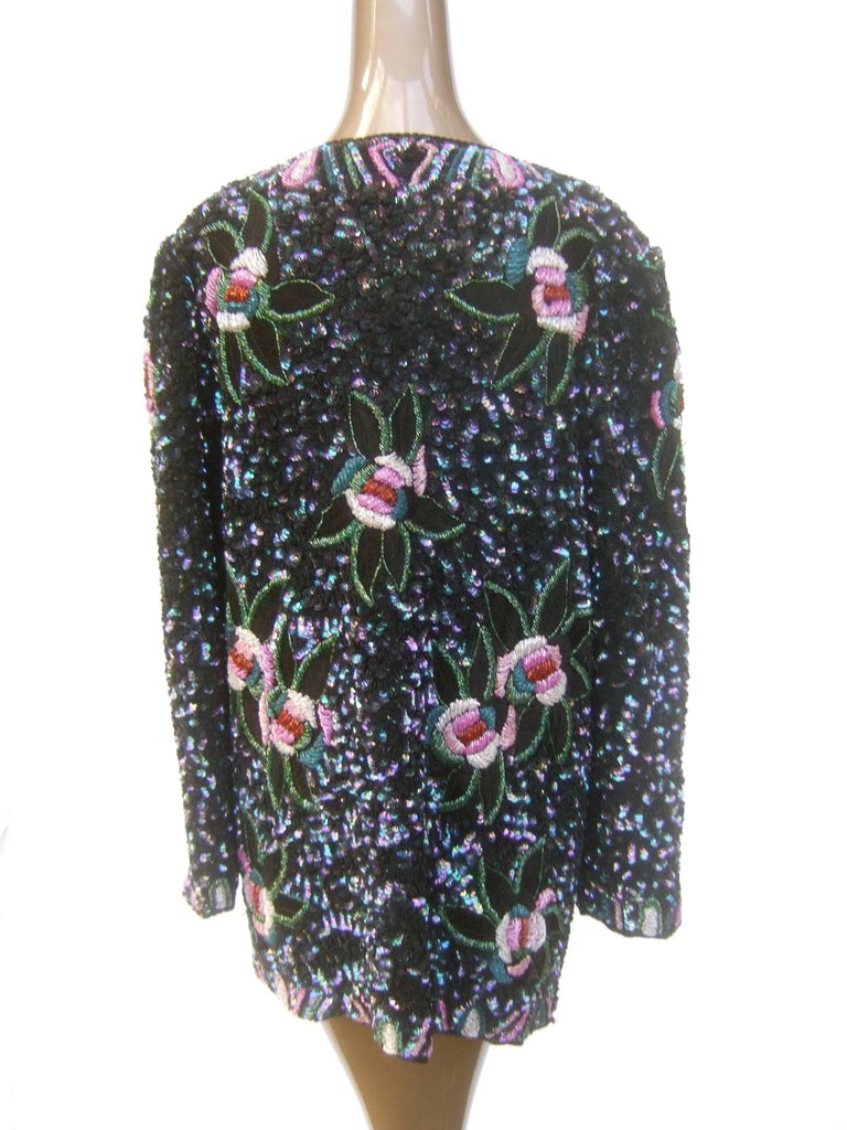 Silk Glass Beaded Sequined Evening Jacket for Saks Fifth Avenue c 1980s