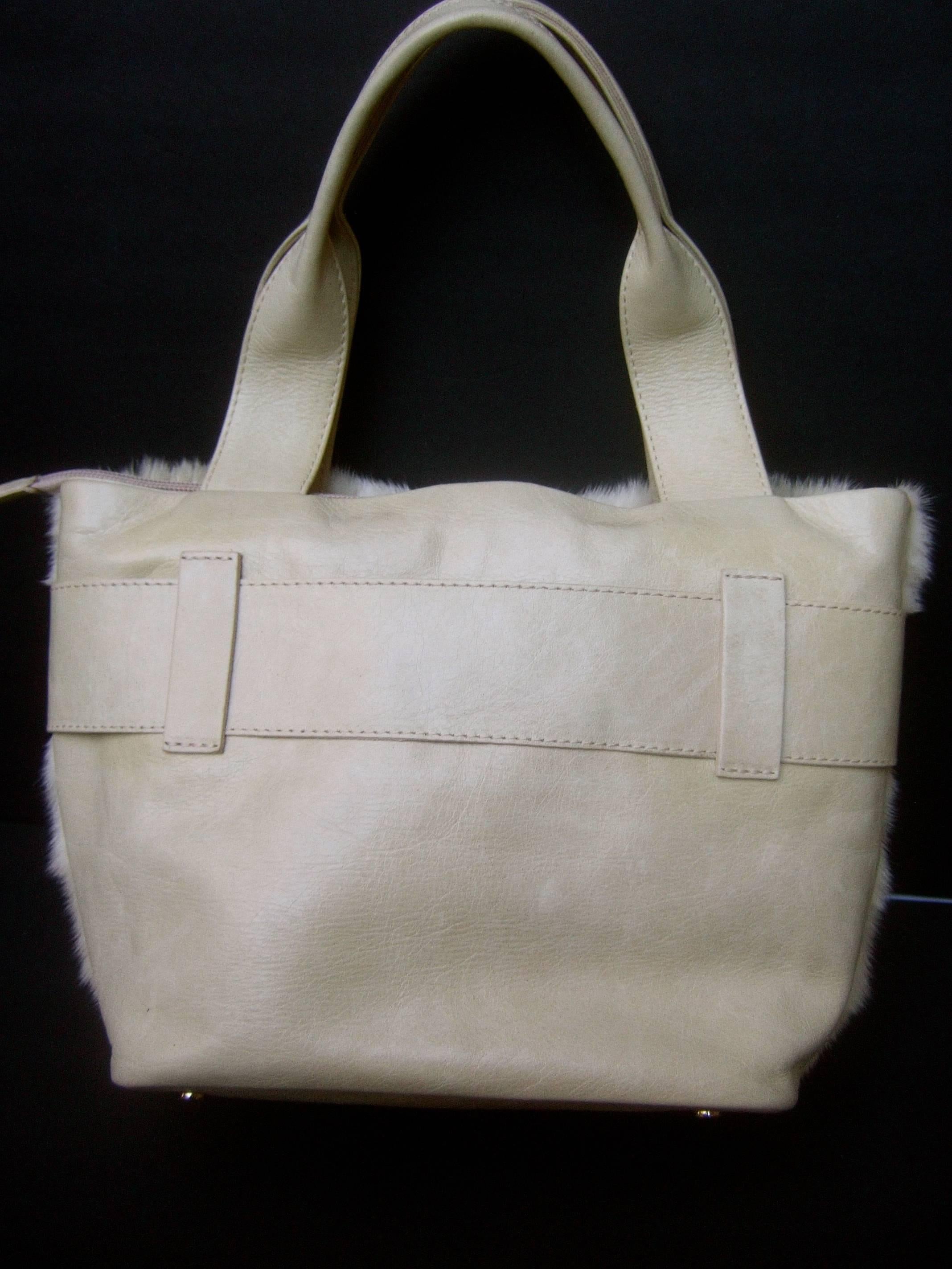 Italian Blonde Mink Fur Ivory Leather Handbag   2