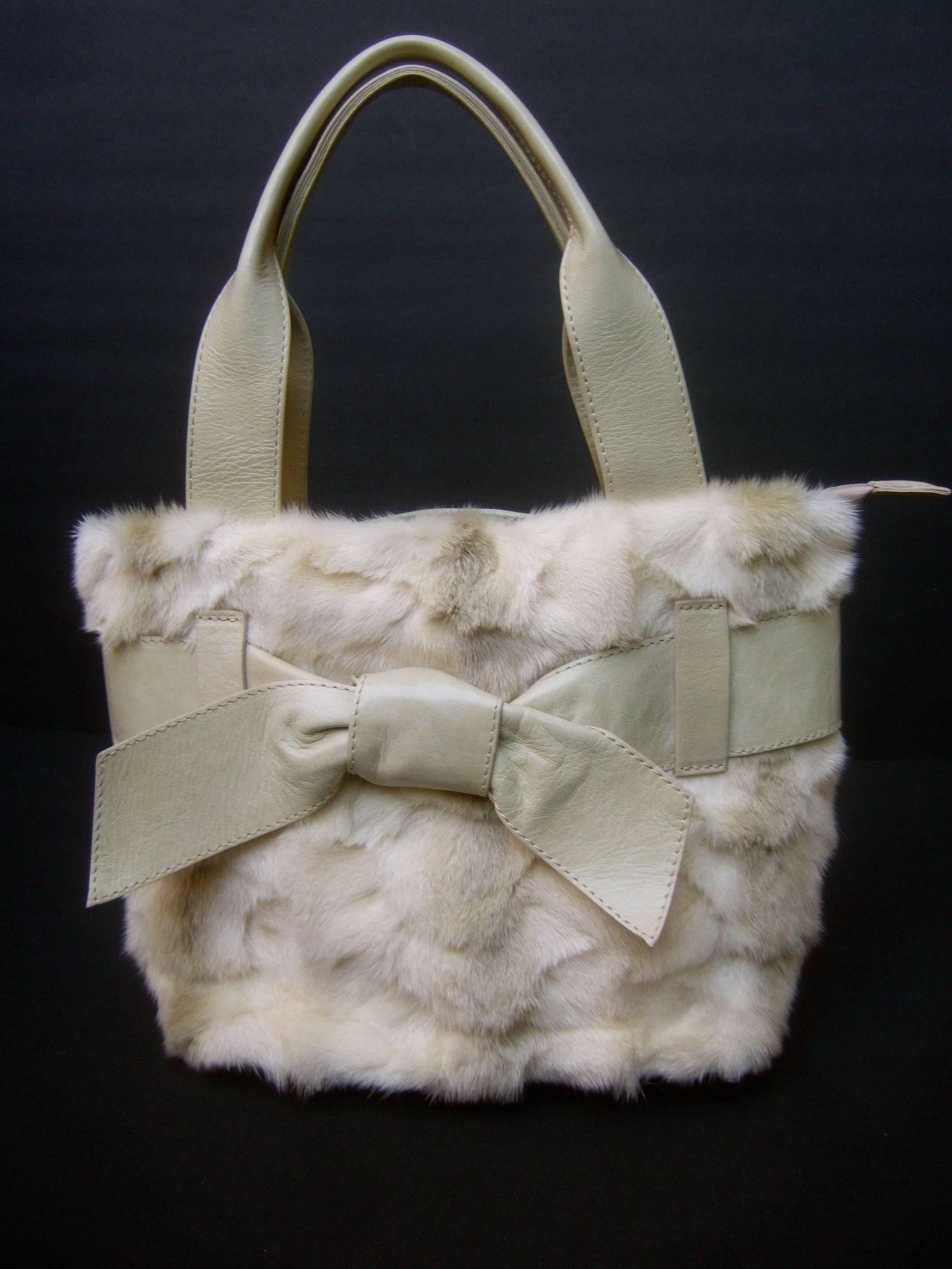 Italian Blonde Mink Fur Ivory Leather Handbag   4