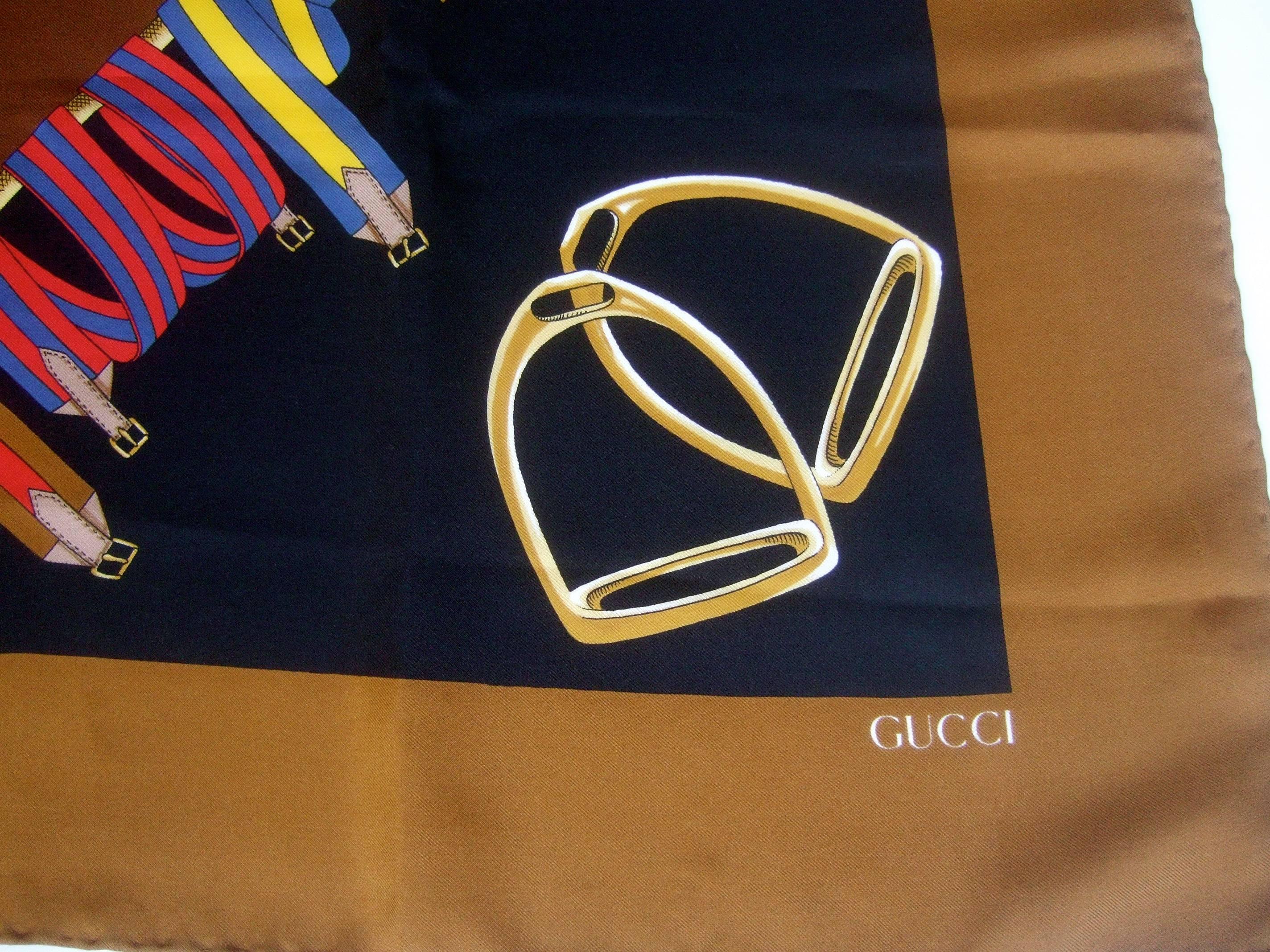 Gucci Italy Silk Hand Rolled Equestrian Jumper Scarf 33 x 34 c 1980s In Good Condition In University City, MO