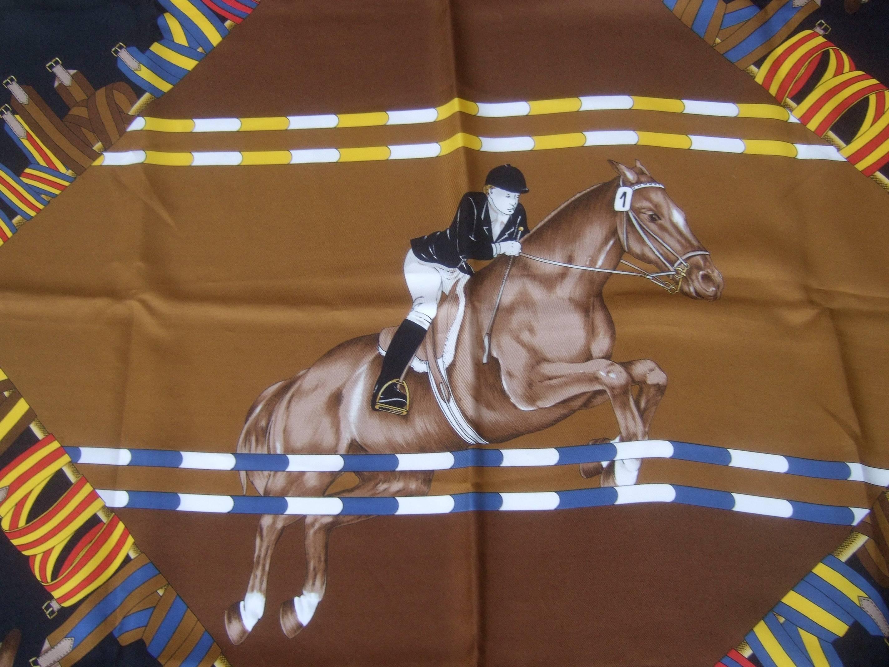 Gucci Italy Silk Hand Rolled Equestrian Jumper Scarf 33 x 34 c 1980s 1