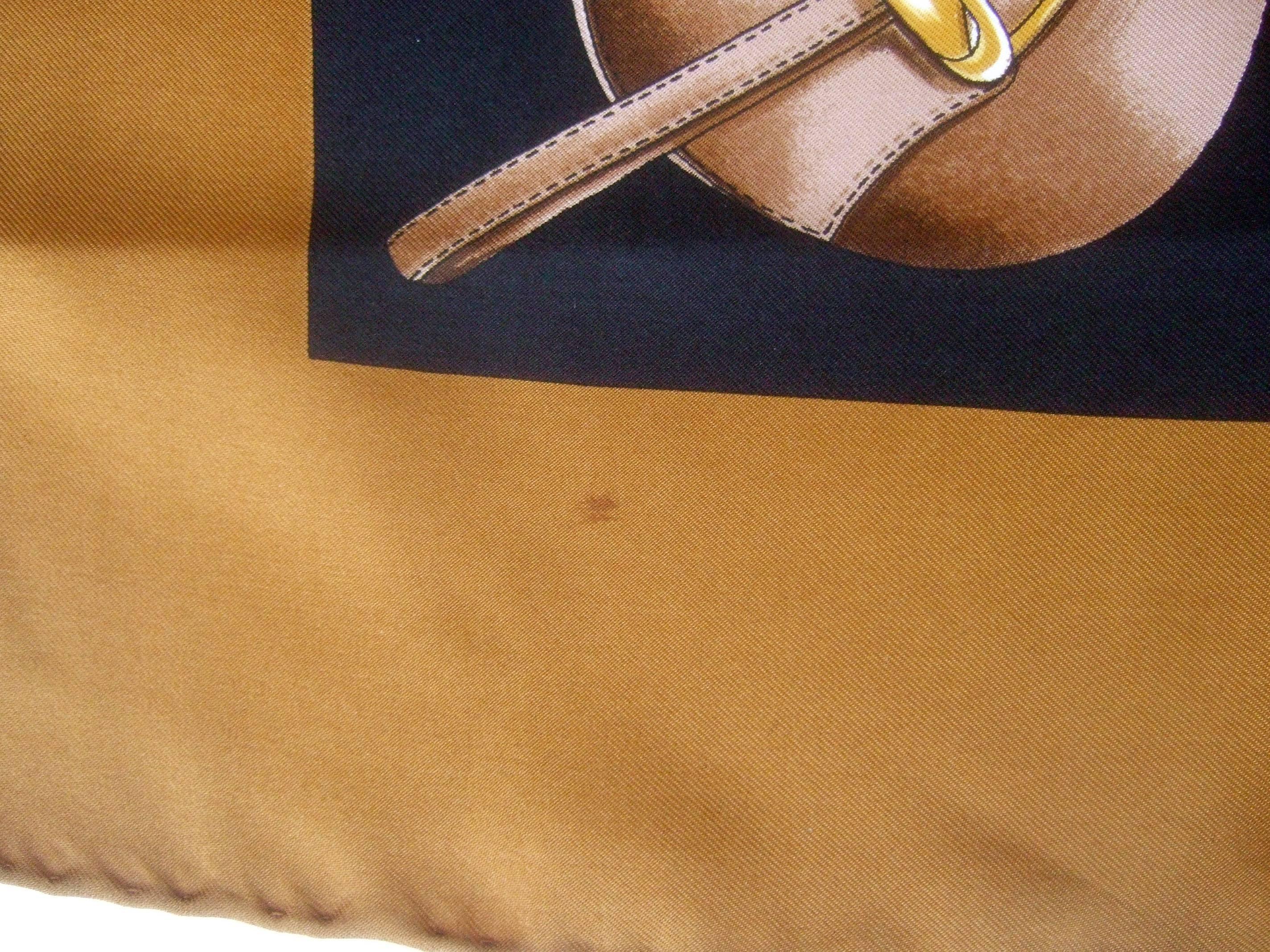 Gucci Italy Silk Hand Rolled Equestrian Jumper Scarf 33 x 34 c 1980s 2