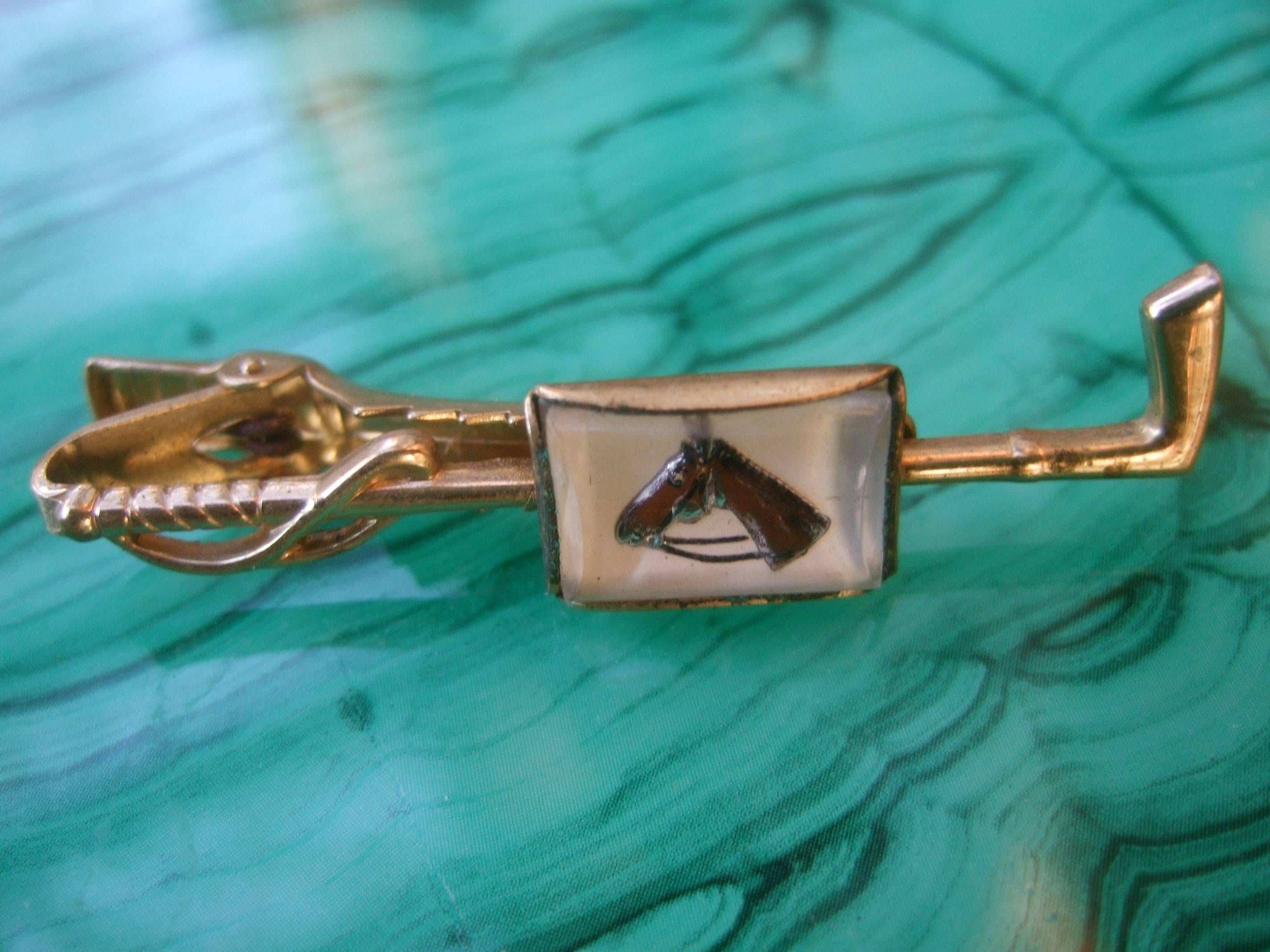 Men's 1950s Glass Equine Tie Bar & Cuff Links Set  For Sale