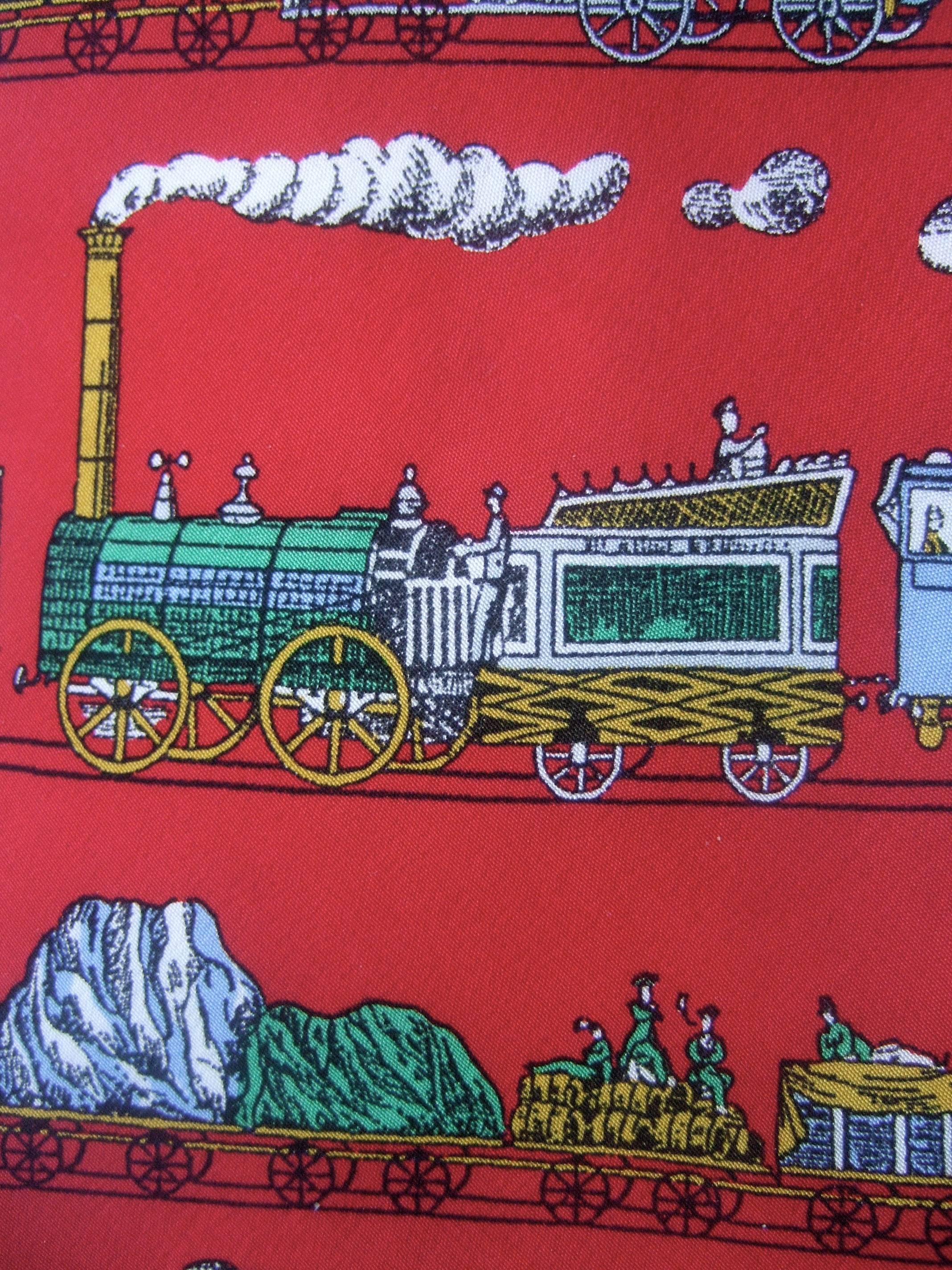 Red Fornasetti Italian Silk Locomotive Train Necktie c 1990s