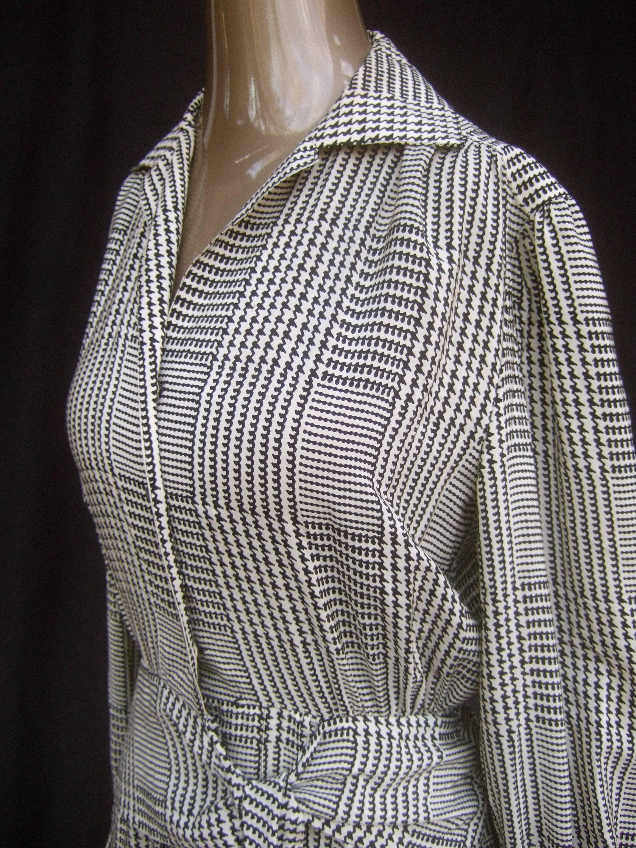 Saint Laurent Rive Gauche Silk Print Belted Houndstooth Dress c 1980s  1