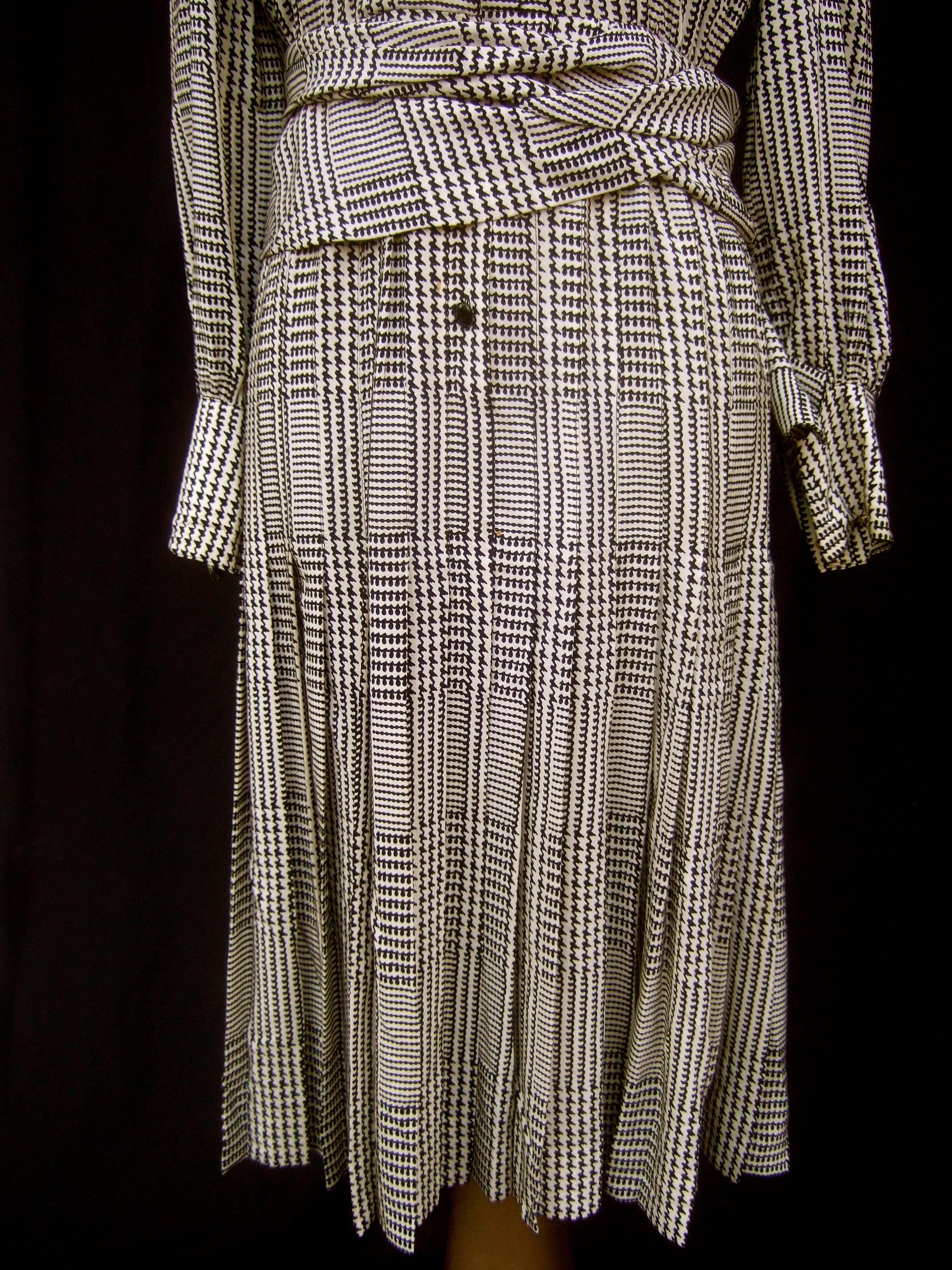 Saint Laurent Rive Gauche Silk Print Belted Houndstooth Dress c 1980s  4