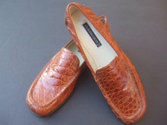 Mocassini da donna in pelle marrone goffrata italiana &New di Claudia Ciuti misura 6,5 M.