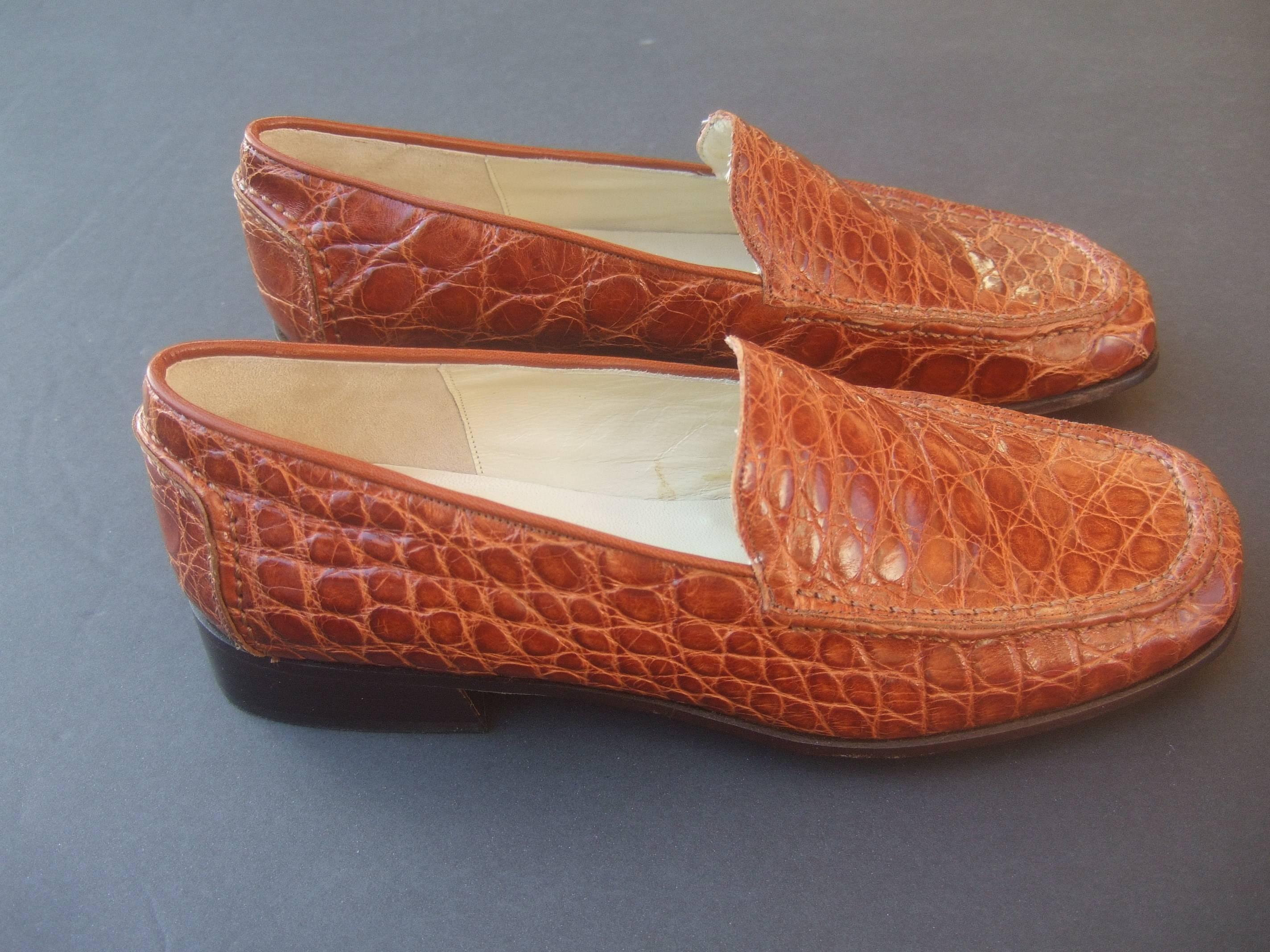 Italian Embossed Brown Leather Women's New Loafers by Claudia Ciuti Size 6.5 M For Sale 1
