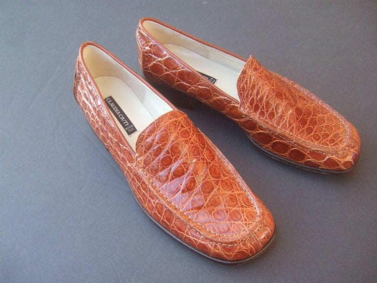 Italian Embossed Brown Leather Women's New Loafers by Claudia Ciuti