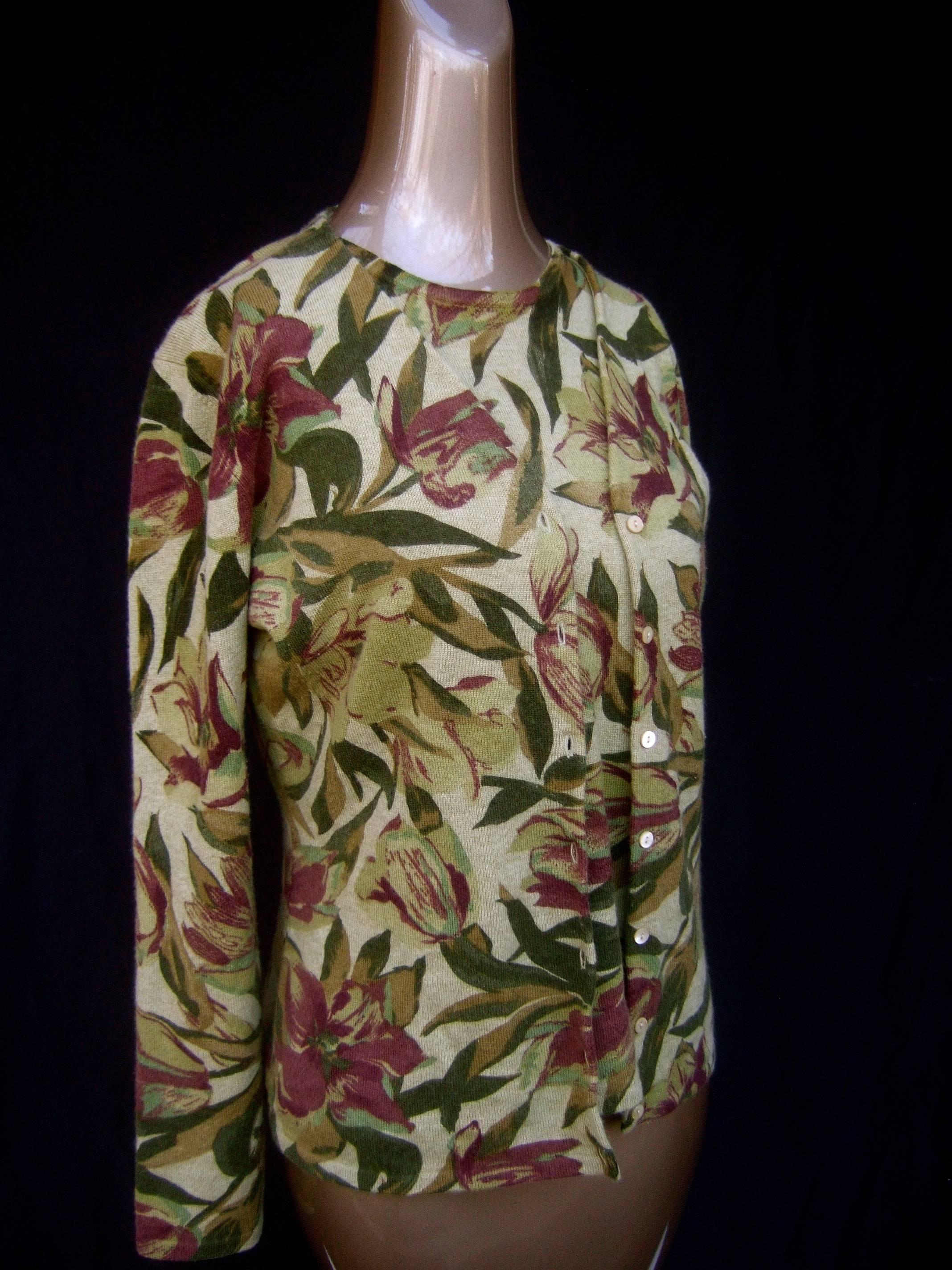 Brown Neiman Marcus Cashmere Foliage Cardigan Twin Set Size L 