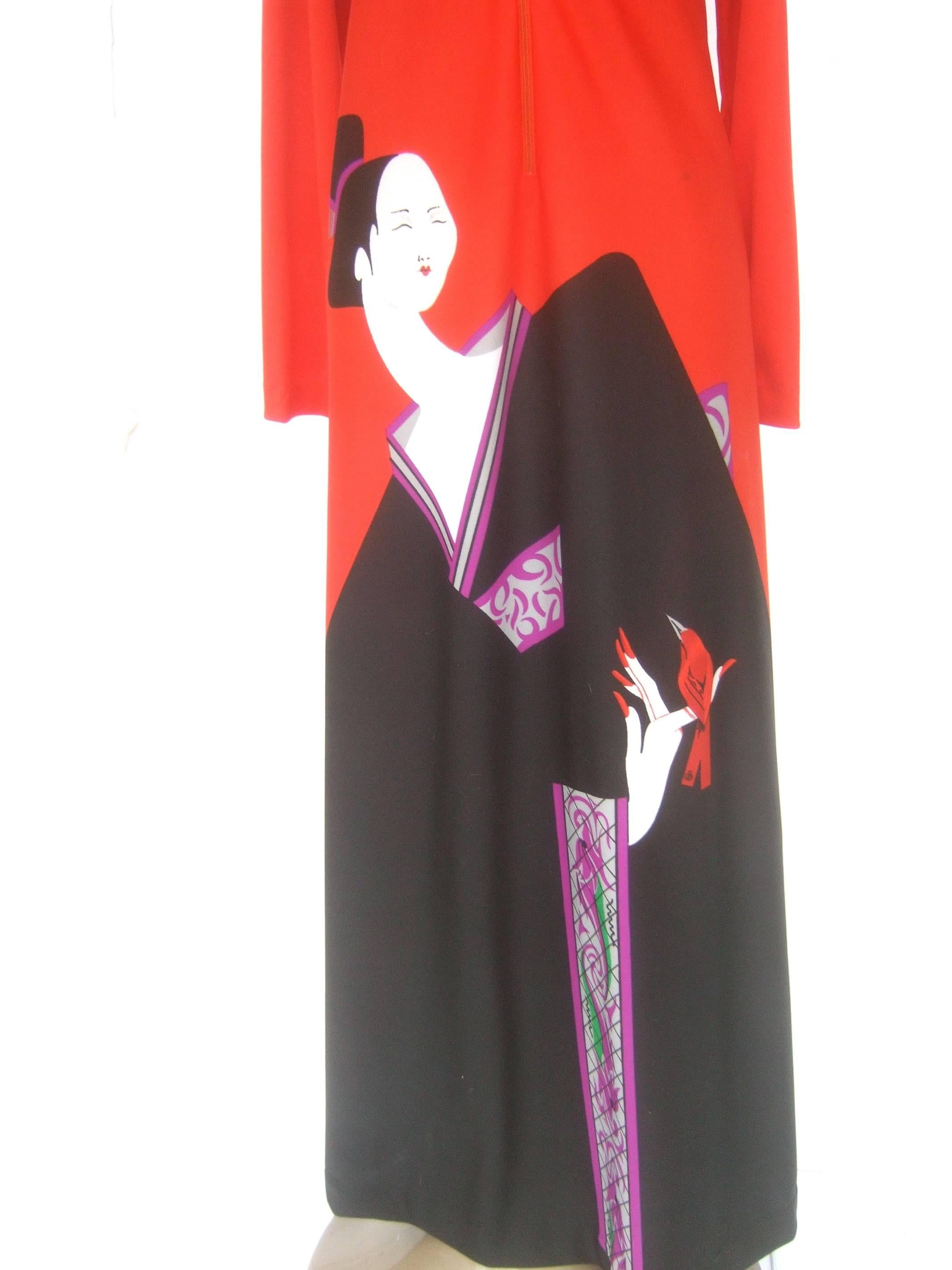1970s Japanese Inspired Graphic Print Lounge Gown for Saks Fifth Avenue  2