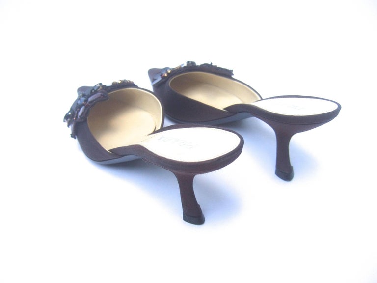 Prada Italy Chocolate Brown Jeweled Satin Mules in Box Size 37 For Sale