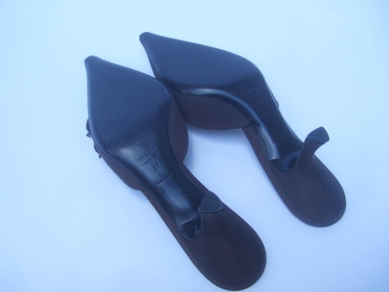 Prada Italy Chocolate Brown Jeweled Satin Mules in Box Size 37 For Sale