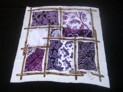 Gucci Italy Silk Hand Rolled Floral Bamboo Border Scarf c 1980