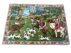 Extravagant Large Velveteen Tapestry Hunt Scene c 1970s