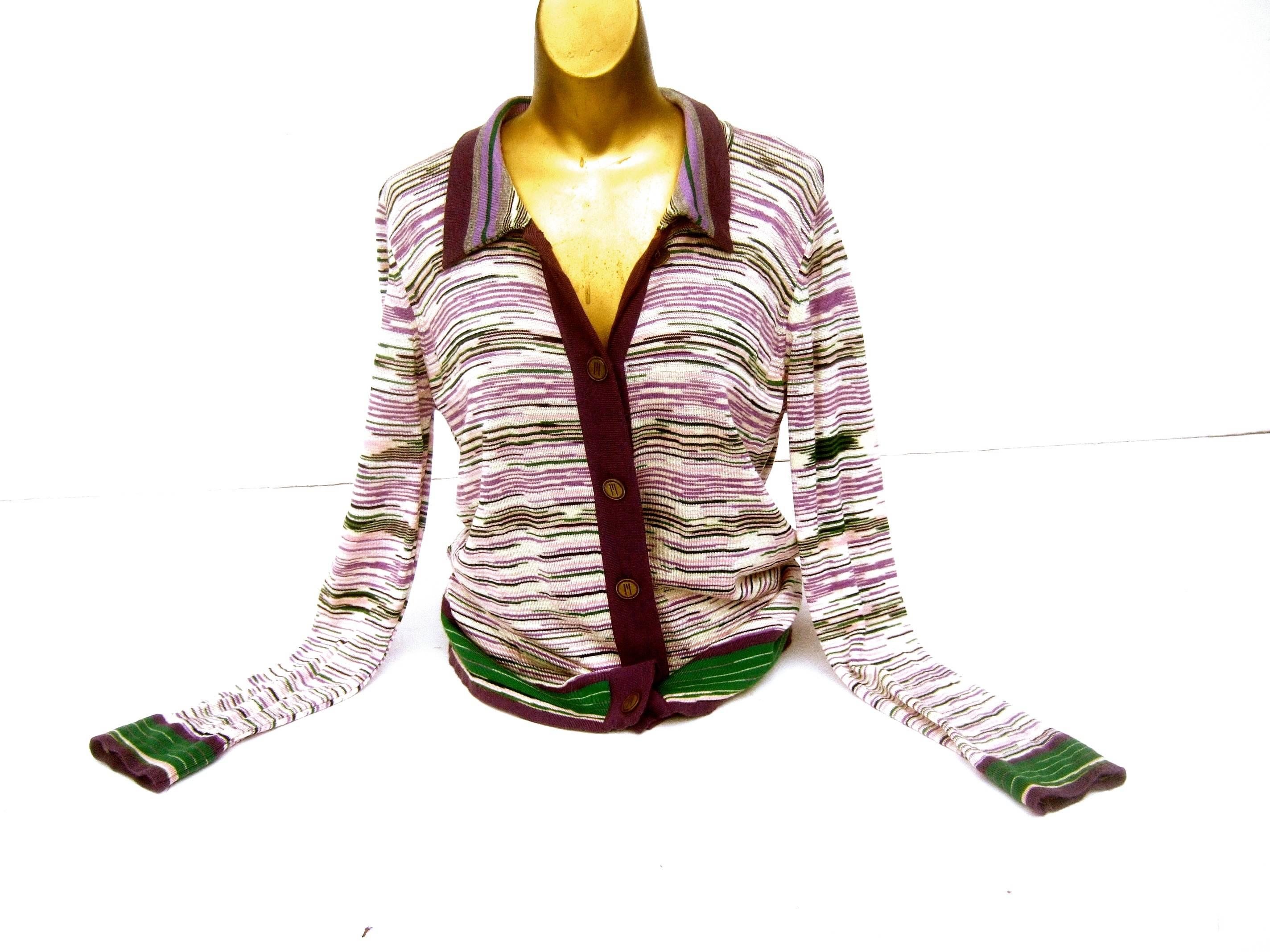 Gray Missoni Italian Striped Wool Knit Cardigan Sweater c 21st For Sale
