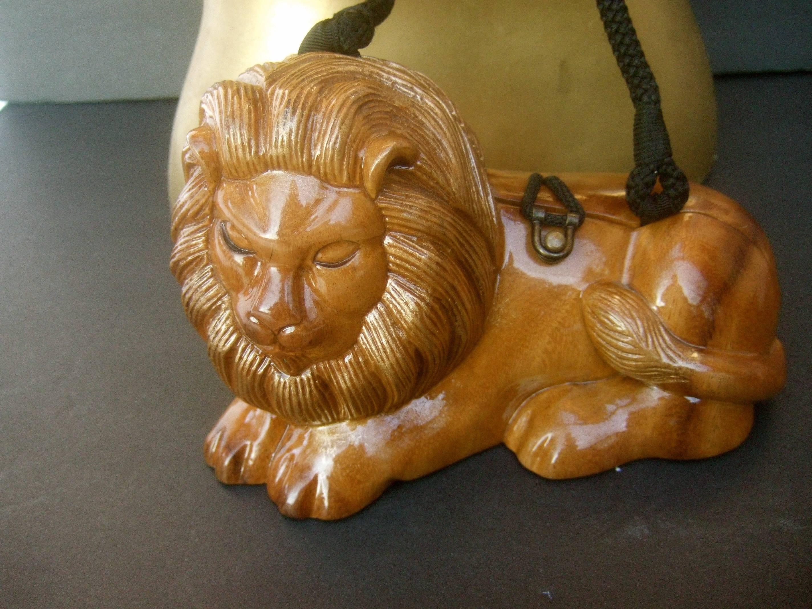 Brown Timmy Woods Beverly Hills Wood Lion Handbag 