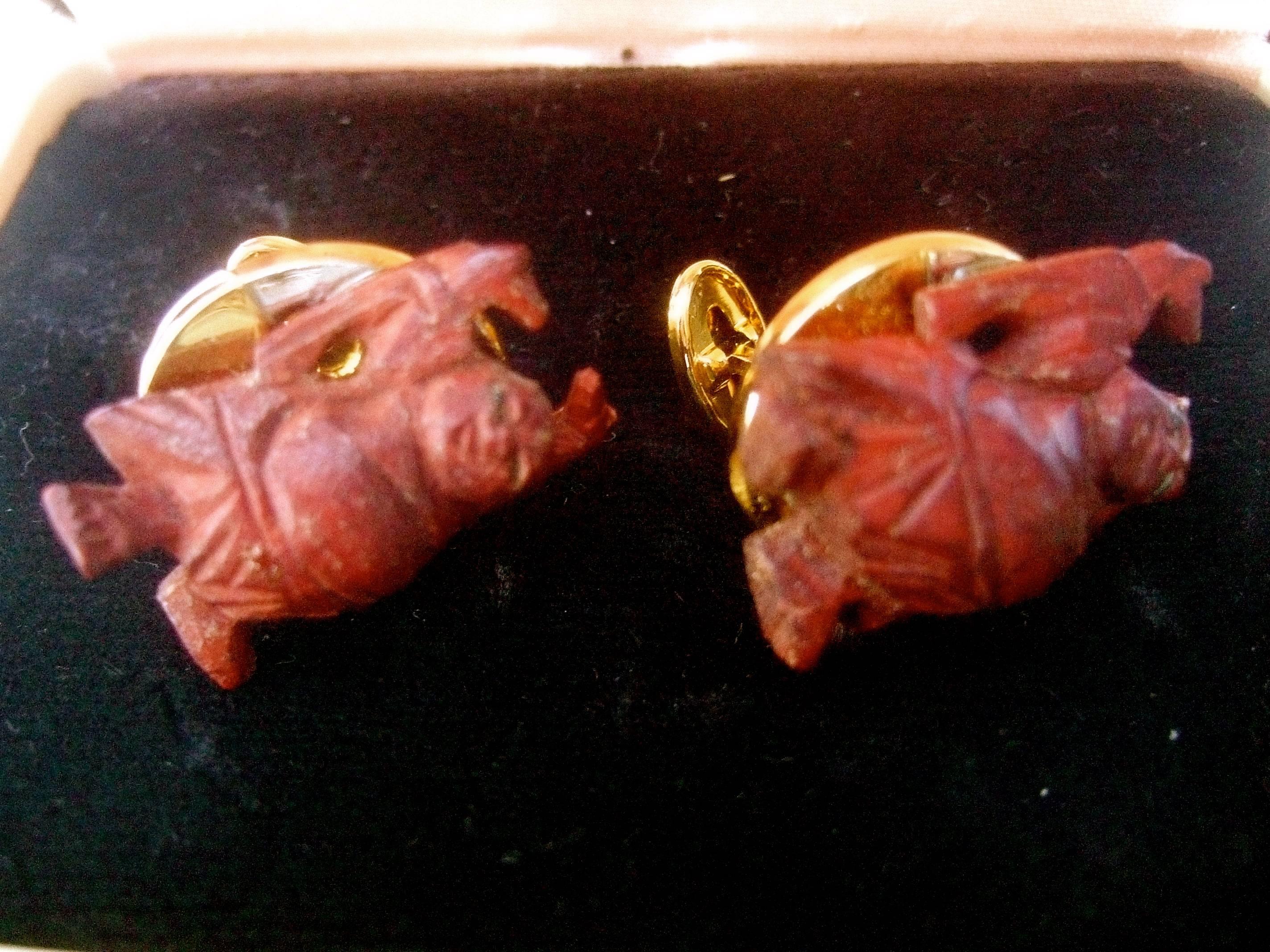 Pierre Cardin Carved Wood Buddha Cufflinks in Pierre Cardin Box c 1970s 1