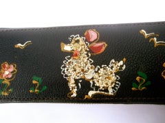 Rosenfeld Black Leather Hand Painted Poodle Tiny Sewing Kit, c1960
