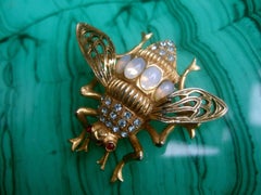 Gilt Metal Glass Jewel Encrusted Bee Brooch  c 1960