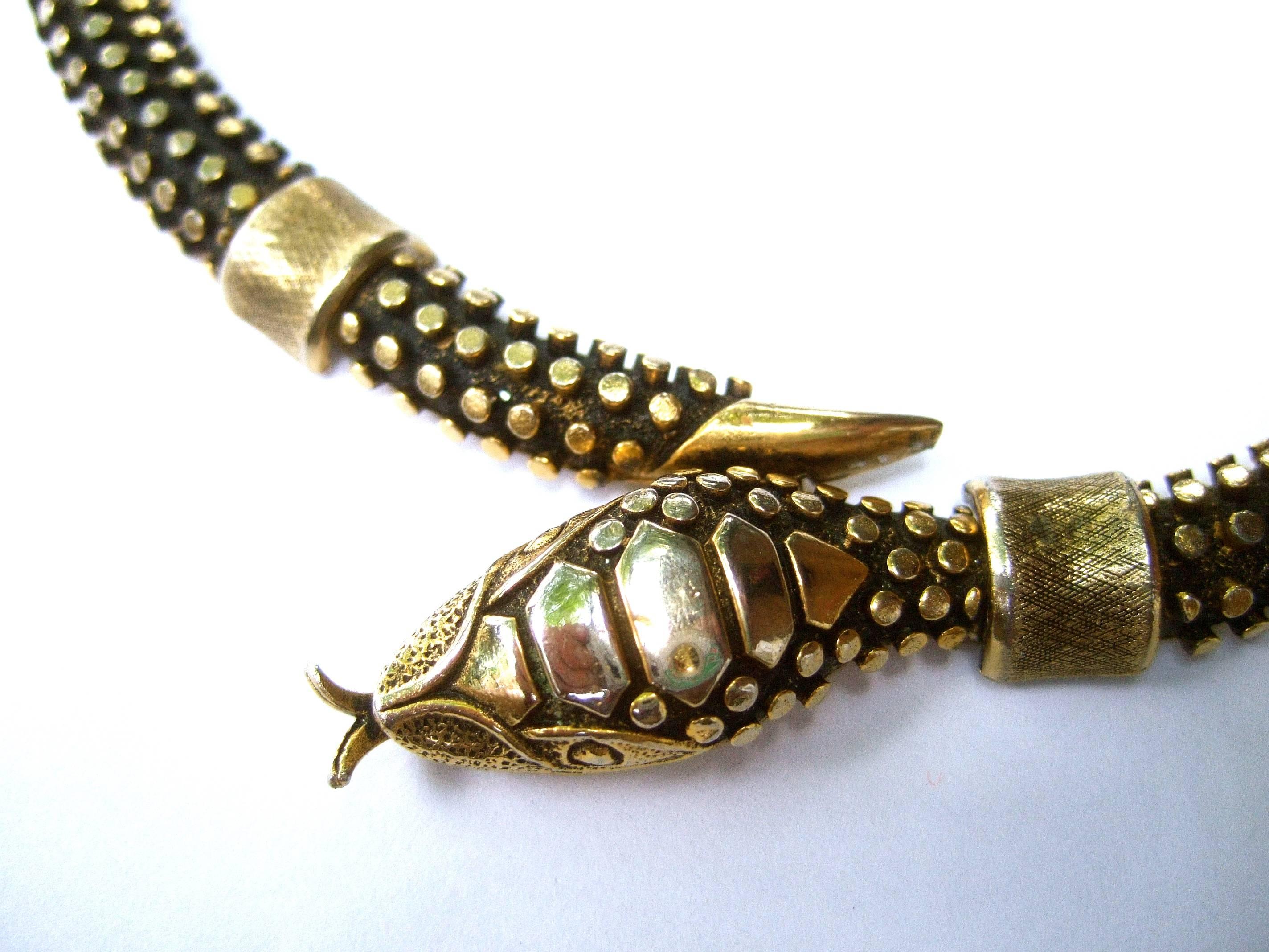 RESERVED Avant Garde Gilt Metal Articulated Serpent Choker Necklace circa 1970 1