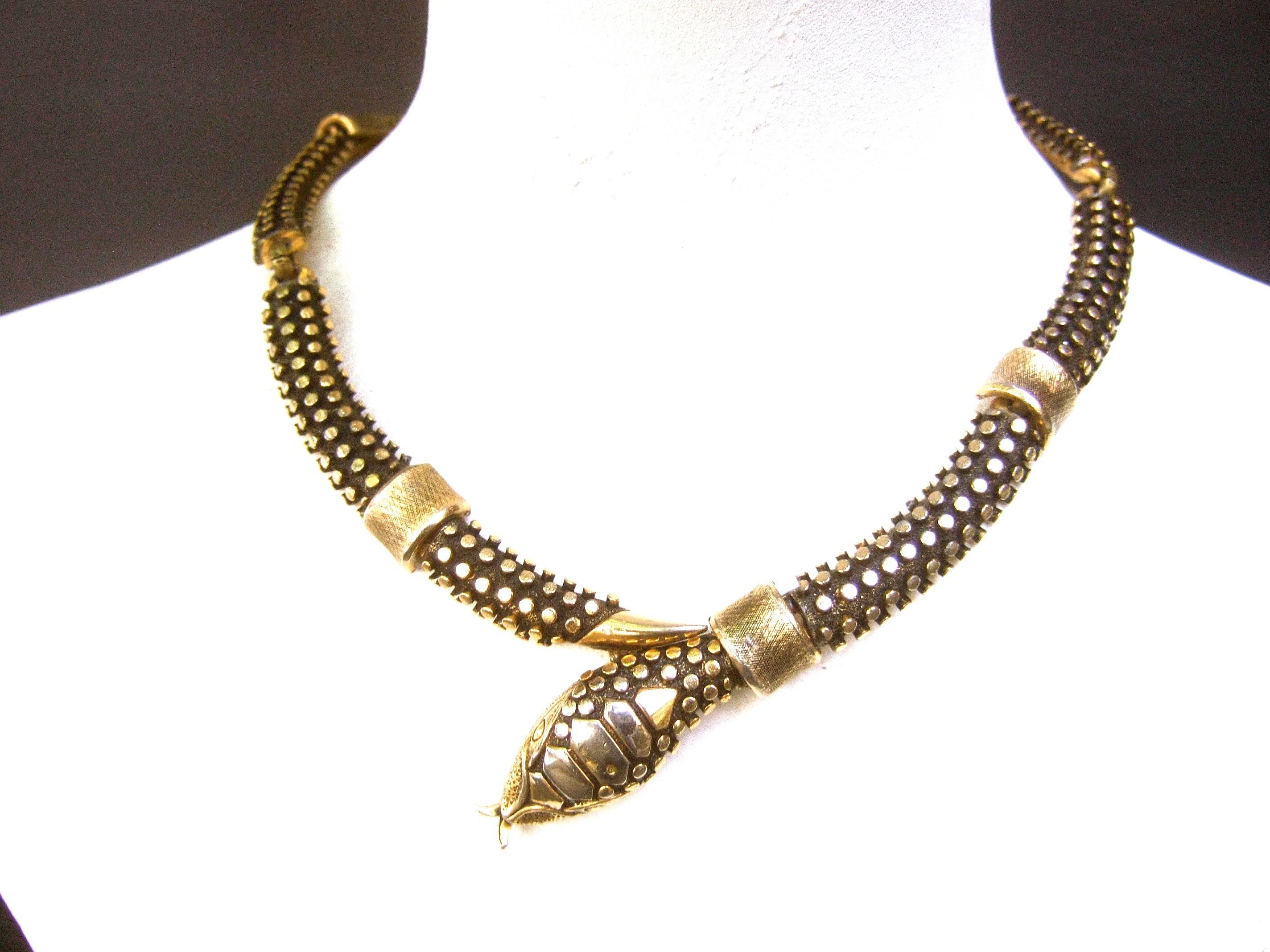 RESERVED Avant Garde Gilt Metal Articulated Serpent Choker Necklace circa 1970 6