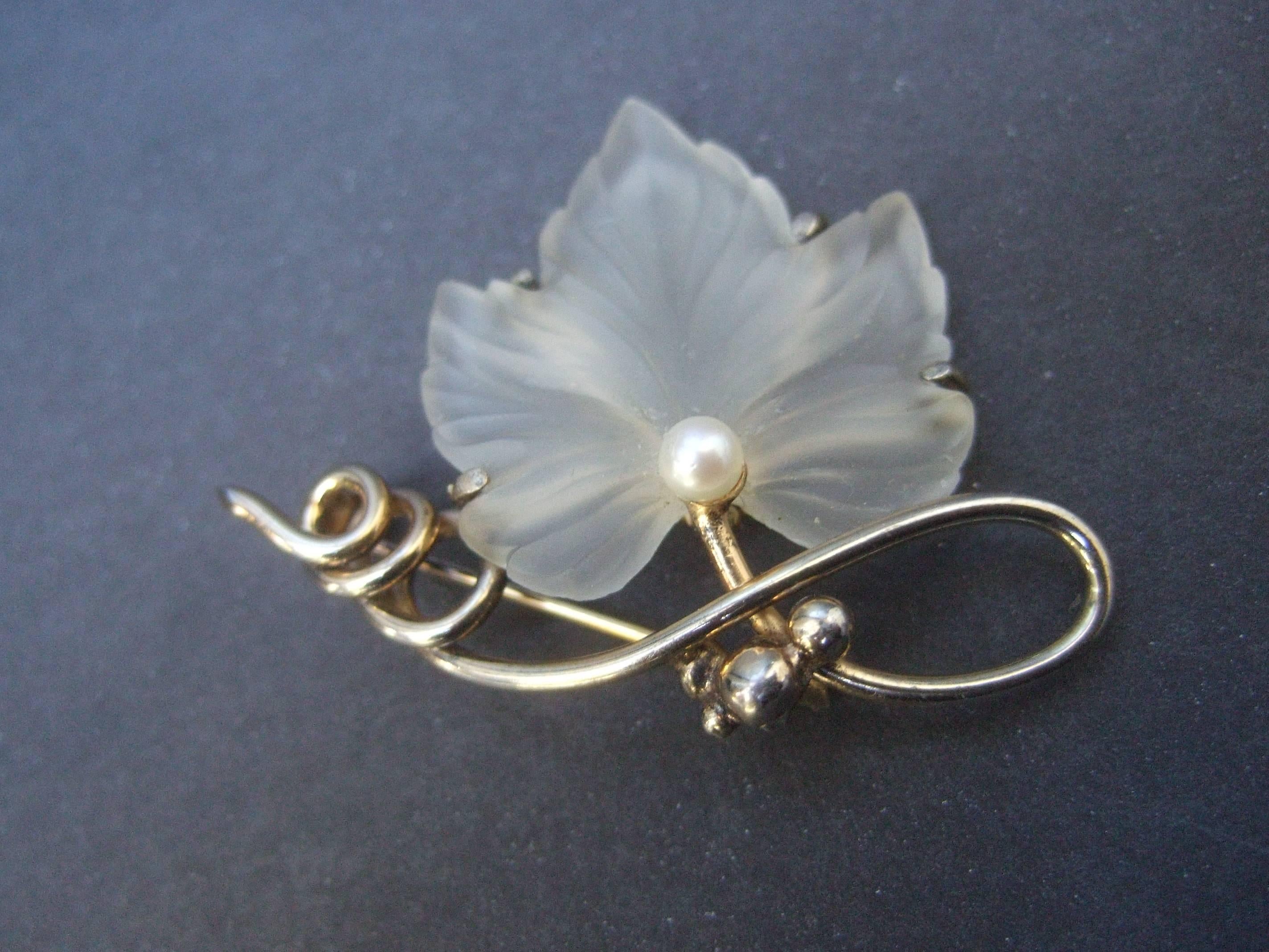 Napier Sterling Frosted Glass Leaf Brooch & Earrings circa 1960 7