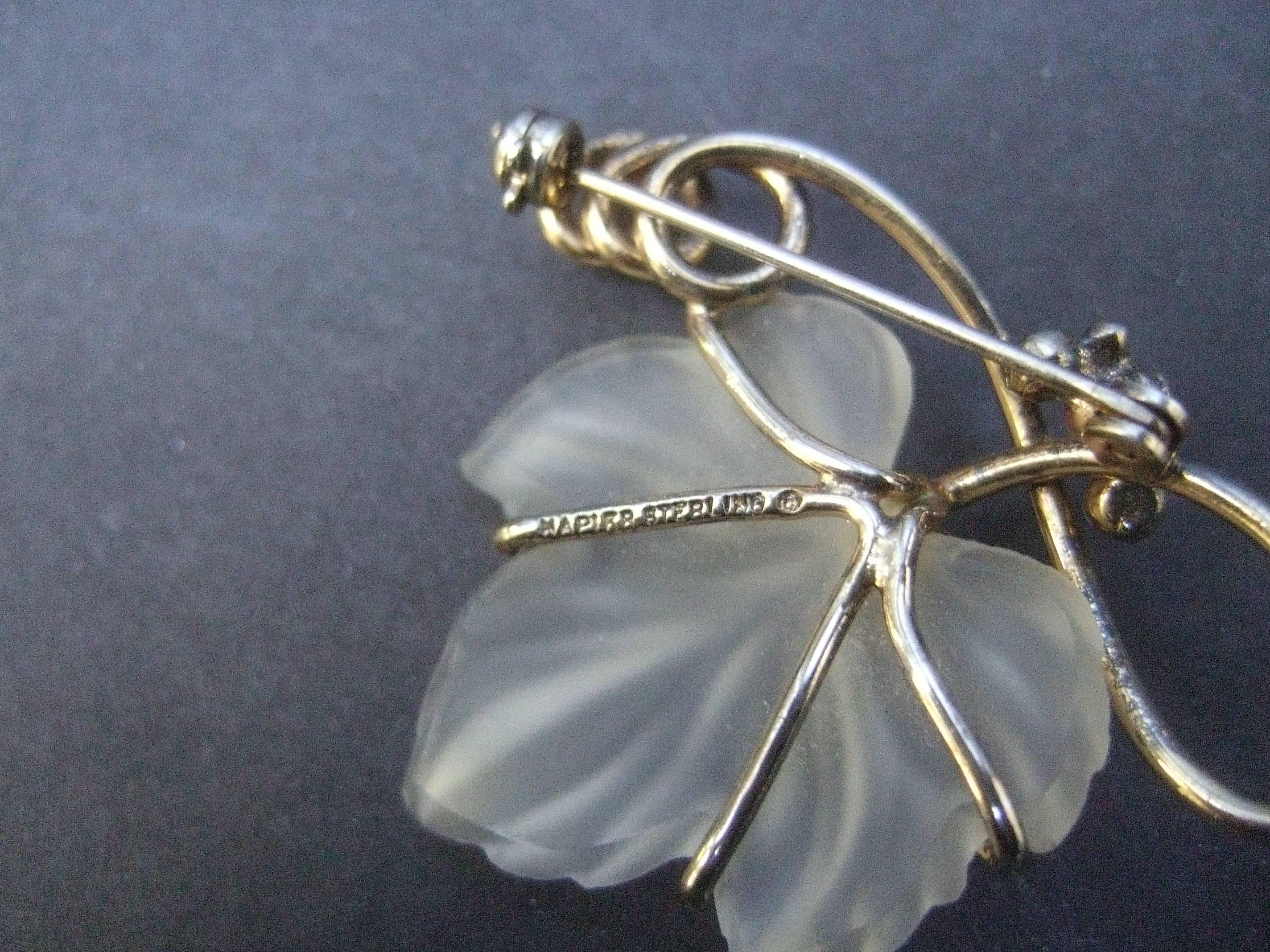 Napier Sterling Frosted Glass Leaf Brooch & Earrings circa 1960 9