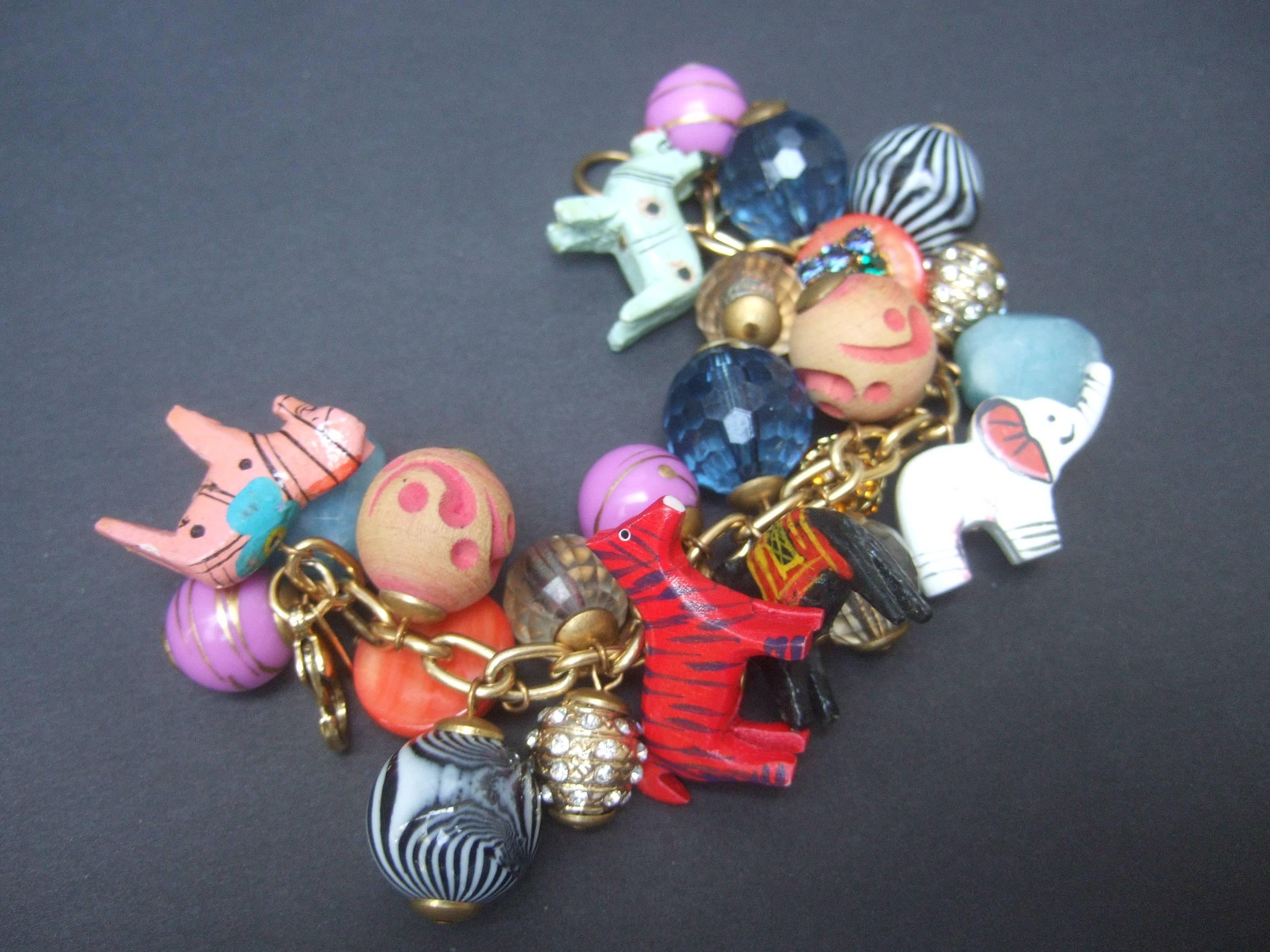 Chunky Jungle Animal Bauble Charm Bracelet Designed by Lenora Dame  In Excellent Condition In University City, MO
